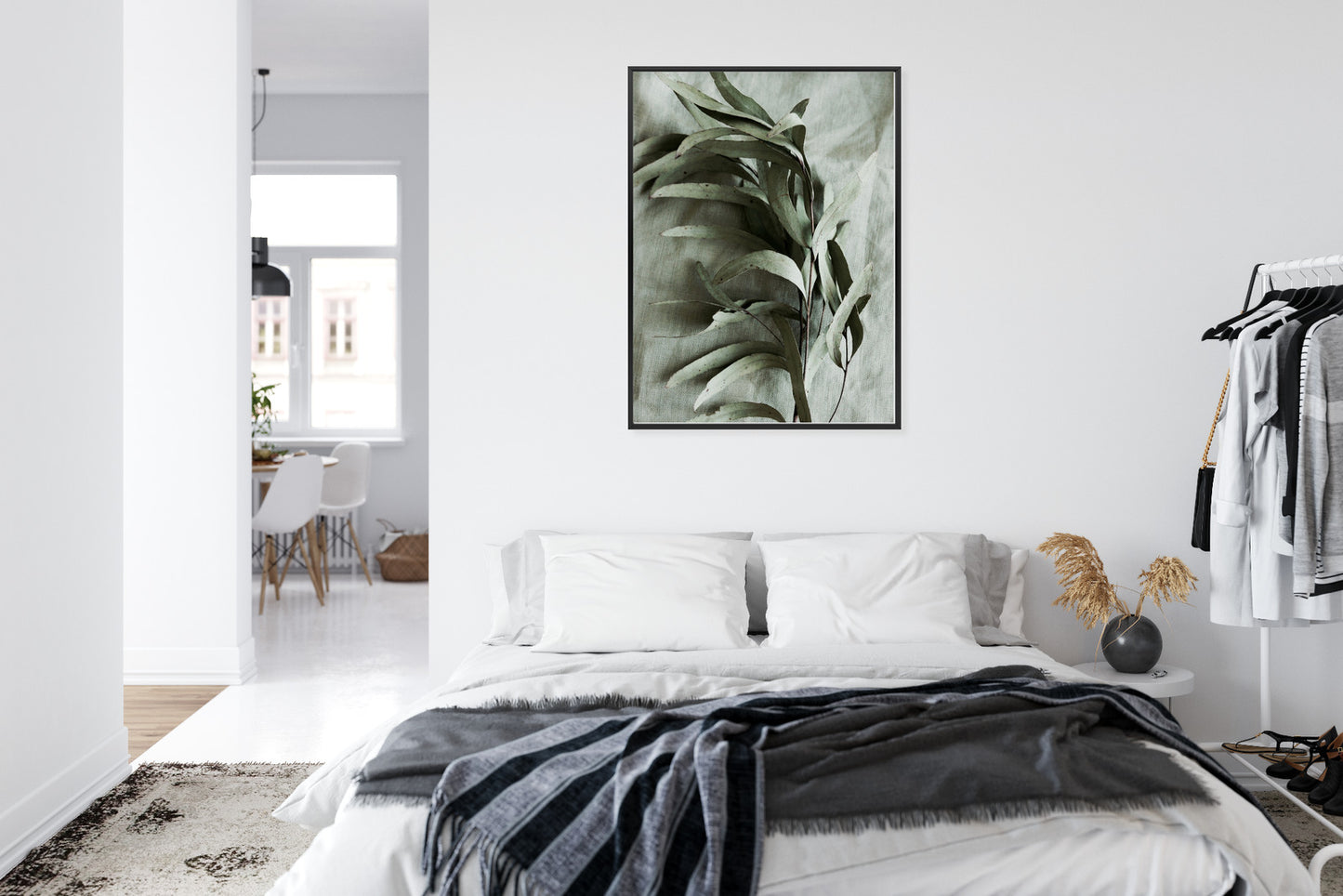 Poster Grüner Zweig Mit Trockenem Eukalyptus Rahmen Holz Mit Passepartout Farbe Natürlich