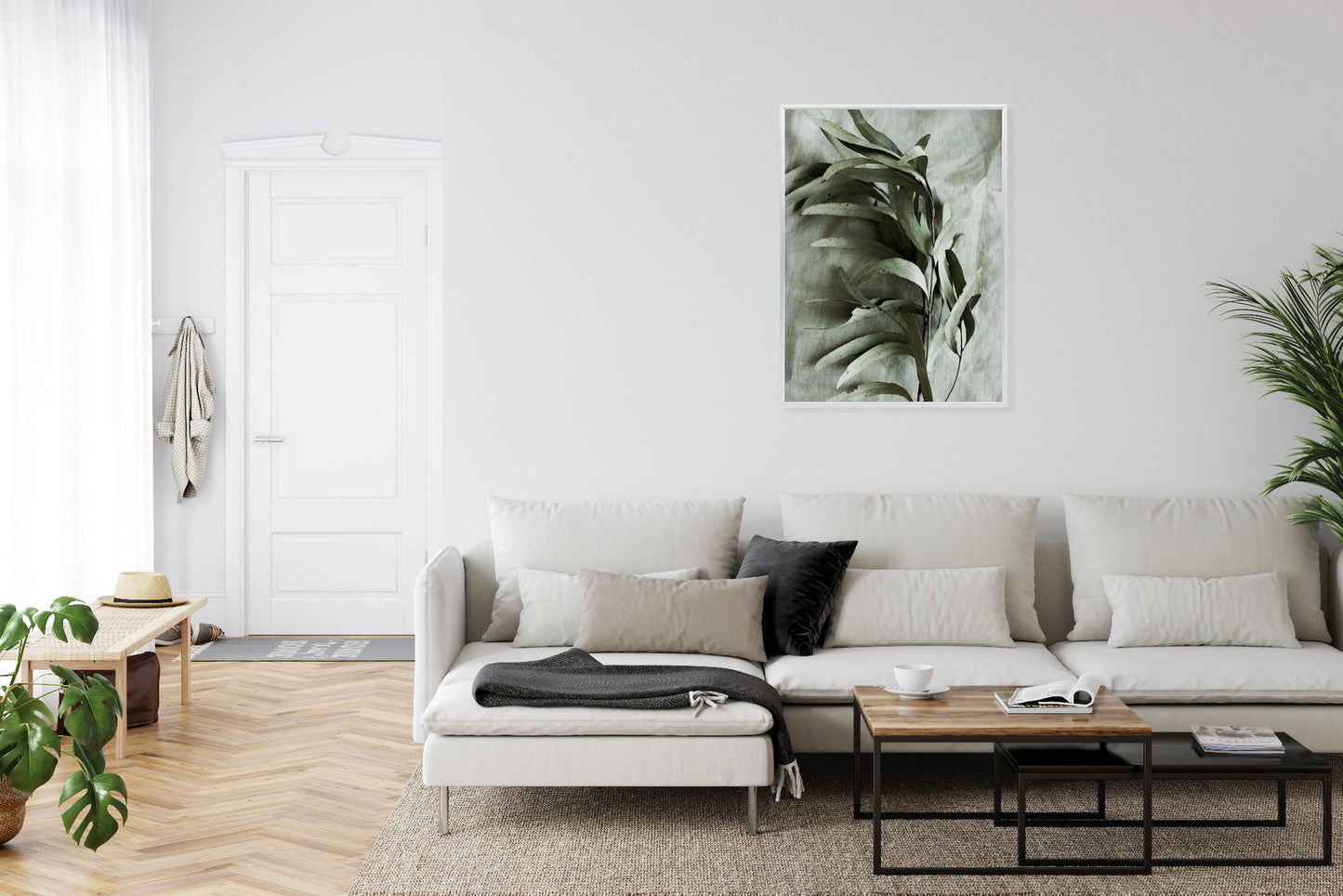 Poster Grüner Zweig Mit Trockenem Eukalyptus Rahmen Holz Mit Passepartout Farbe Natürlich