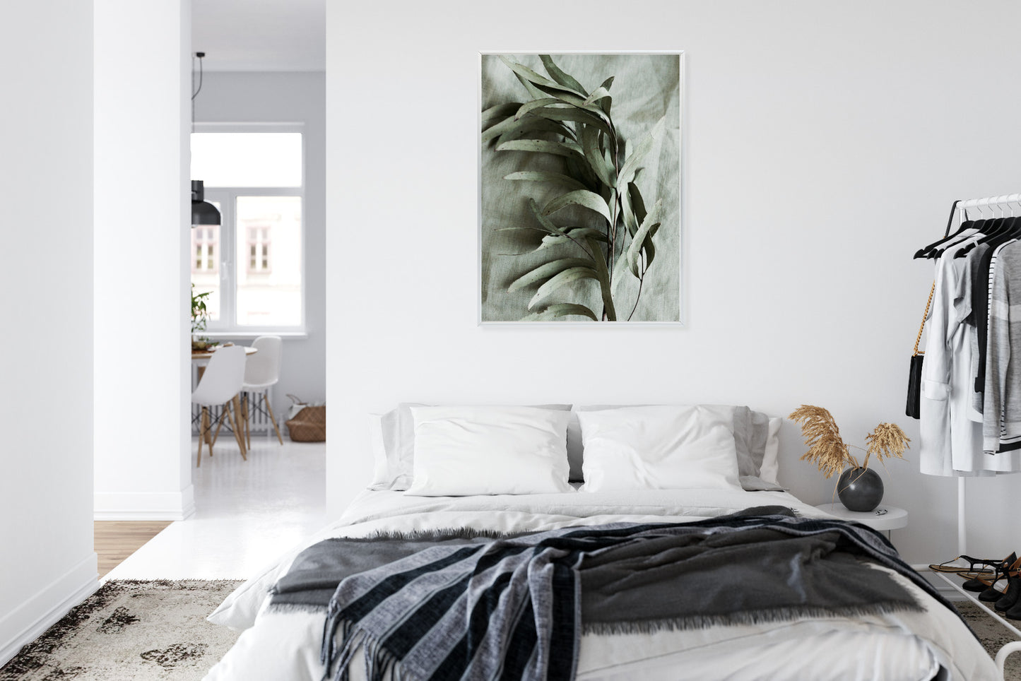 Poster Grüner Zweig Mit Trockenem Eukalyptus Rahmen Holz Mit Passepartout Farbe Natürlich