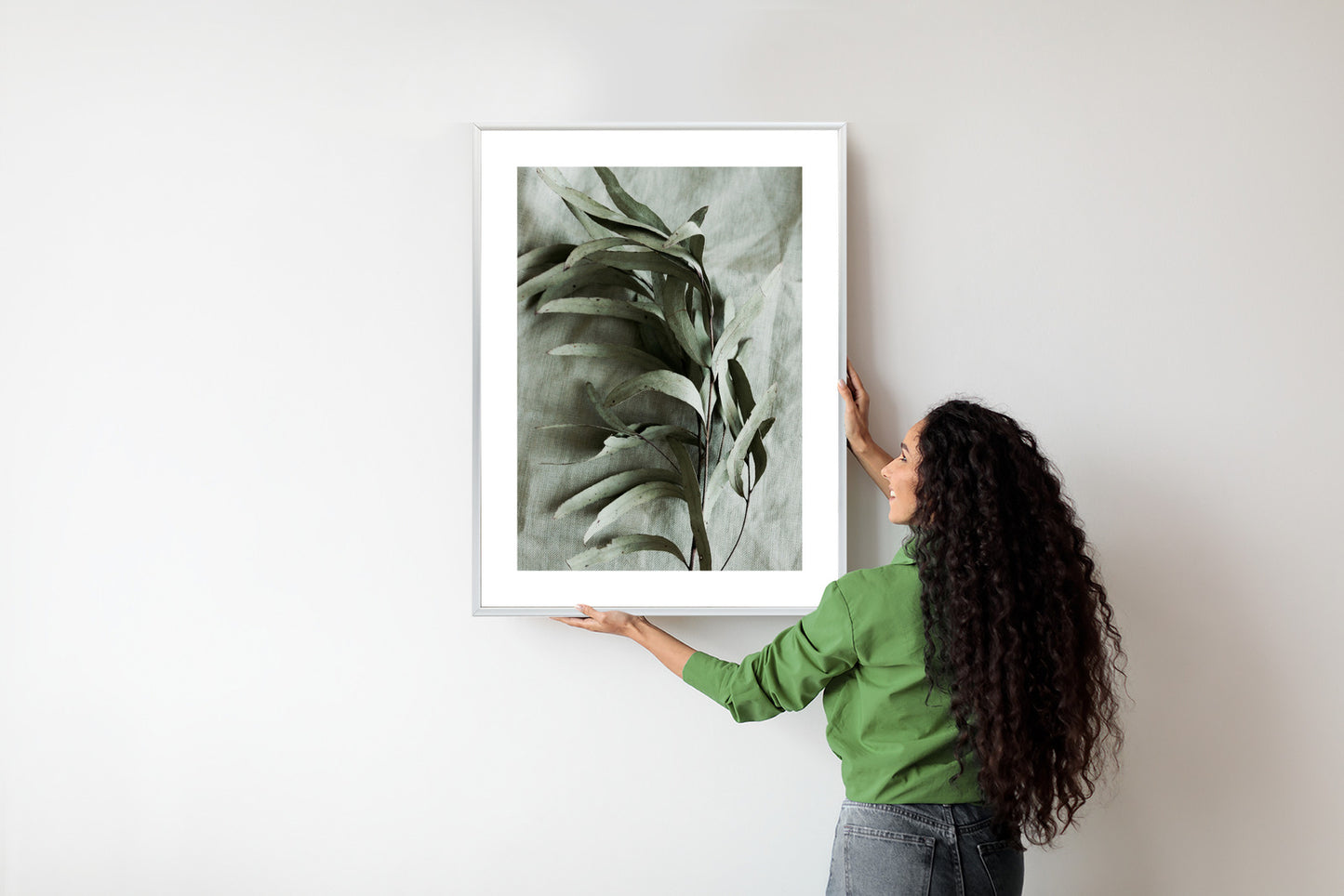 Poster Grüner Zweig Mit Trockenem Eukalyptus Rahmen Holz Mit Passepartout Farbe Natürlich