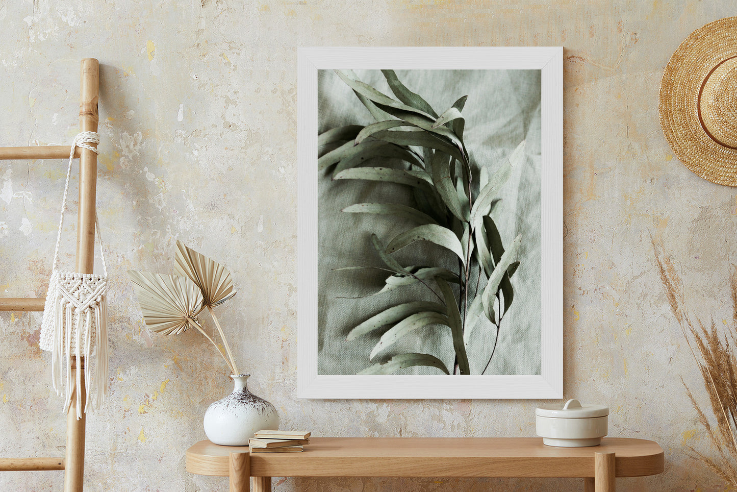 Poster Grüner Zweig Mit Trockenem Eukalyptus Rahmen Holz Mit Passepartout Farbe Natürlich