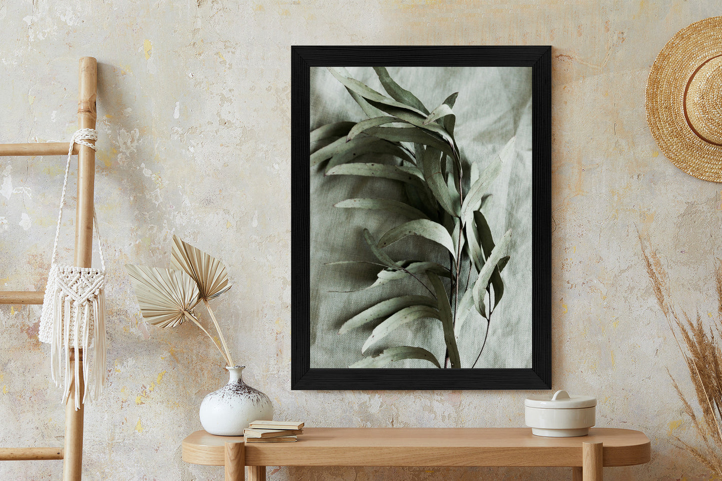 Poster Grüner Zweig Mit Trockenem Eukalyptus Rahmen Holz Mit Passepartout Farbe Natürlich