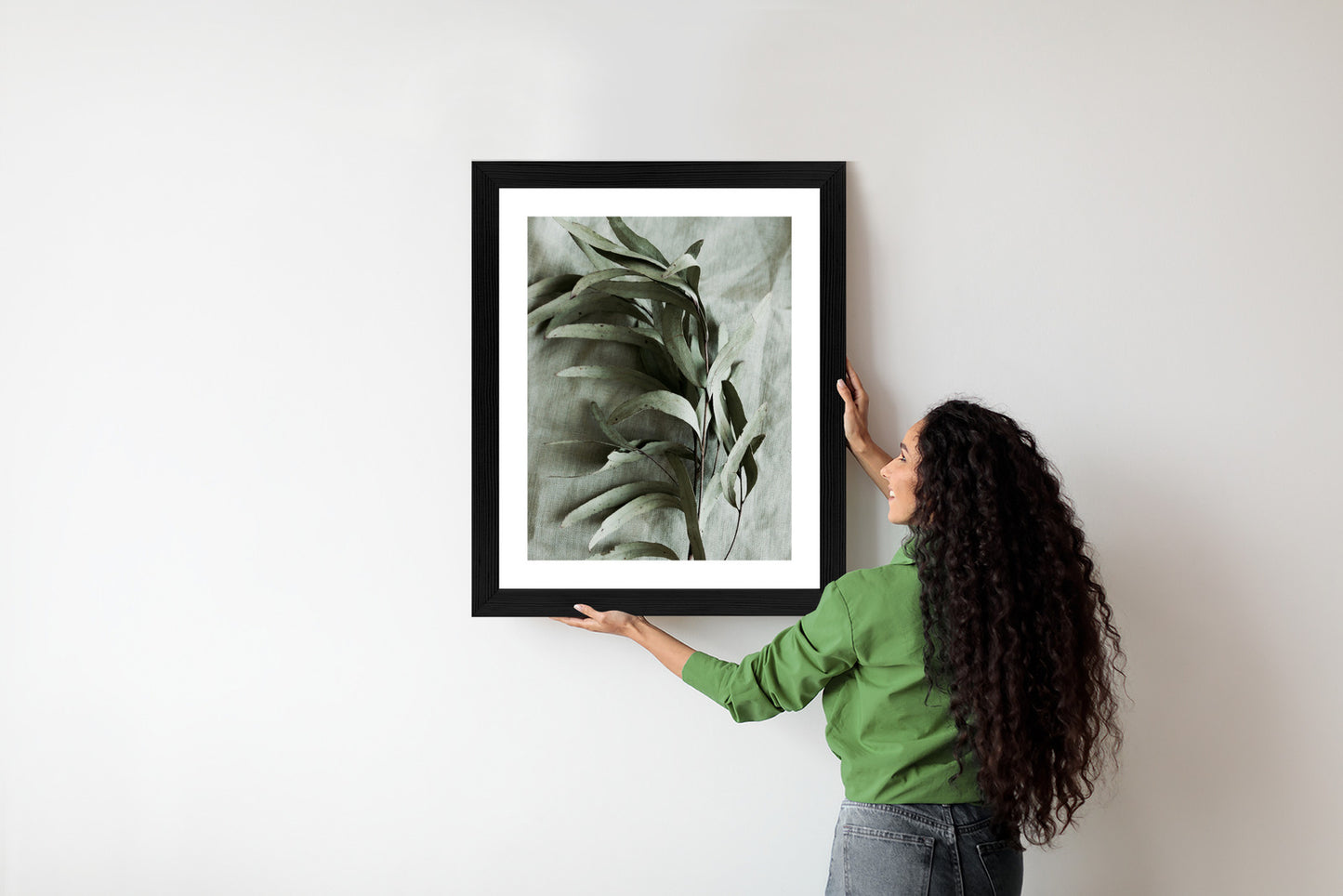 Poster Grüner Zweig Mit Trockenem Eukalyptus Rahmen Holz Mit Passepartout Farbe Natürlich