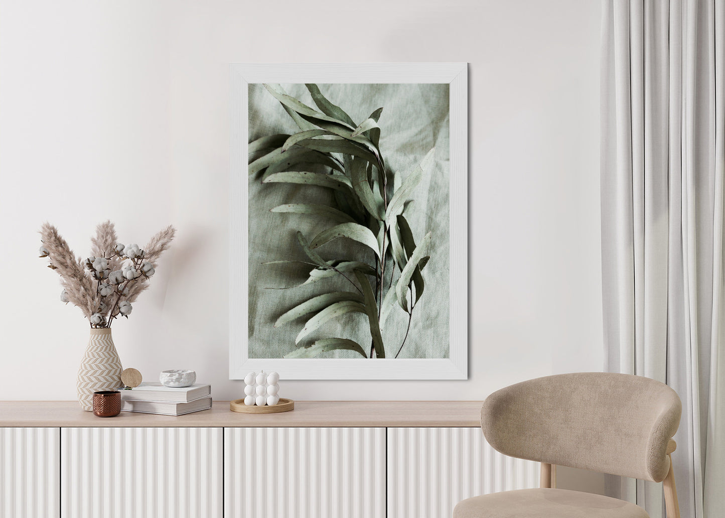 Poster Grüner Zweig Mit Trockenem Eukalyptus Rahmen Holz Mit Passepartout Farbe Natürlich
