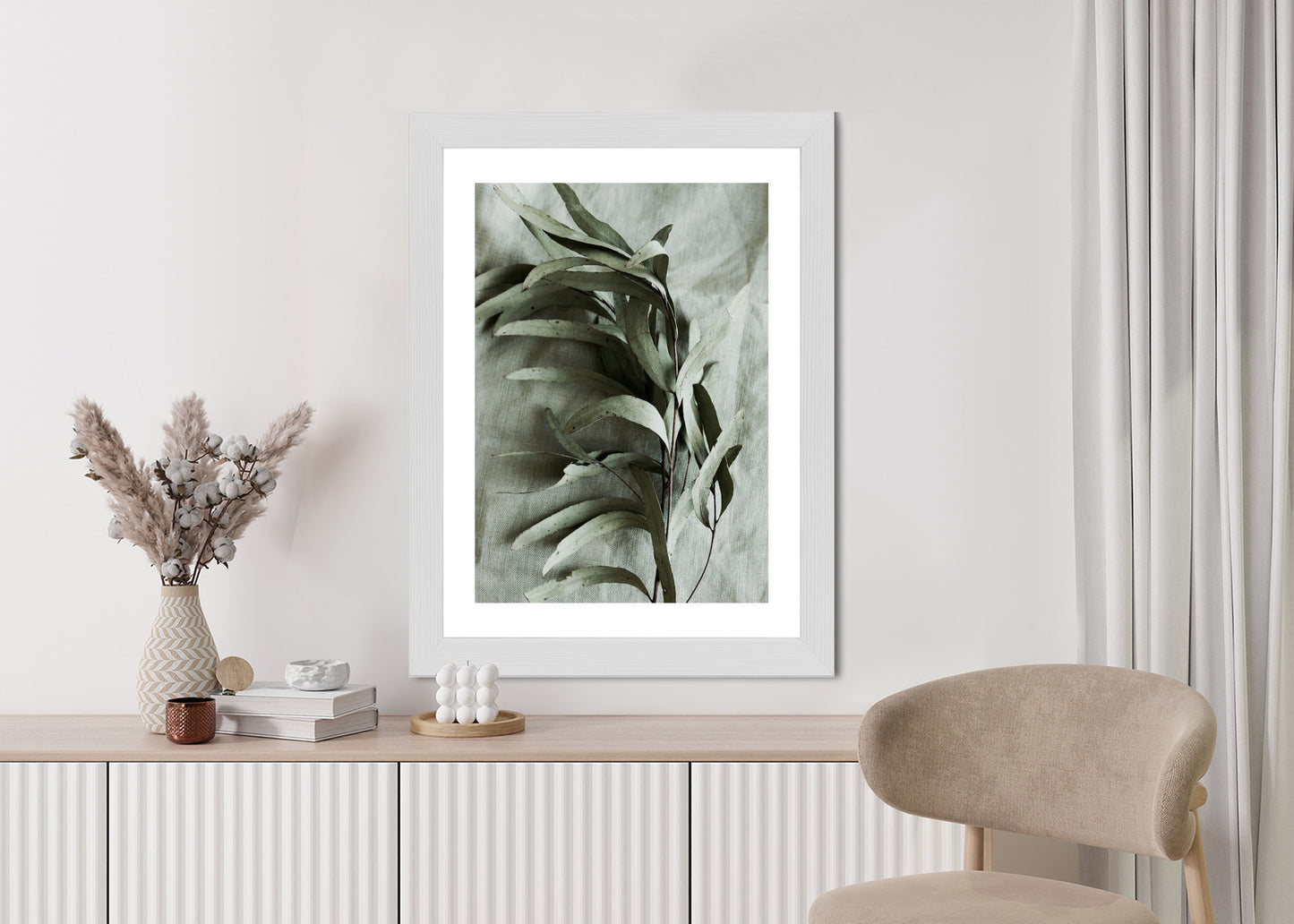 Poster Grüner Zweig Mit Trockenem Eukalyptus Rahmen Holz Mit Passepartout Farbe Natürlich