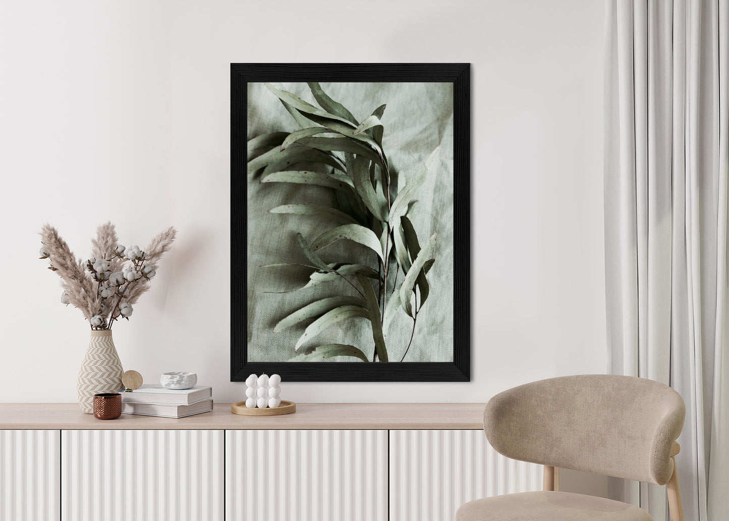 Poster Grüner Zweig Mit Trockenem Eukalyptus Rahmen Holz Mit Passepartout Farbe Natürlich