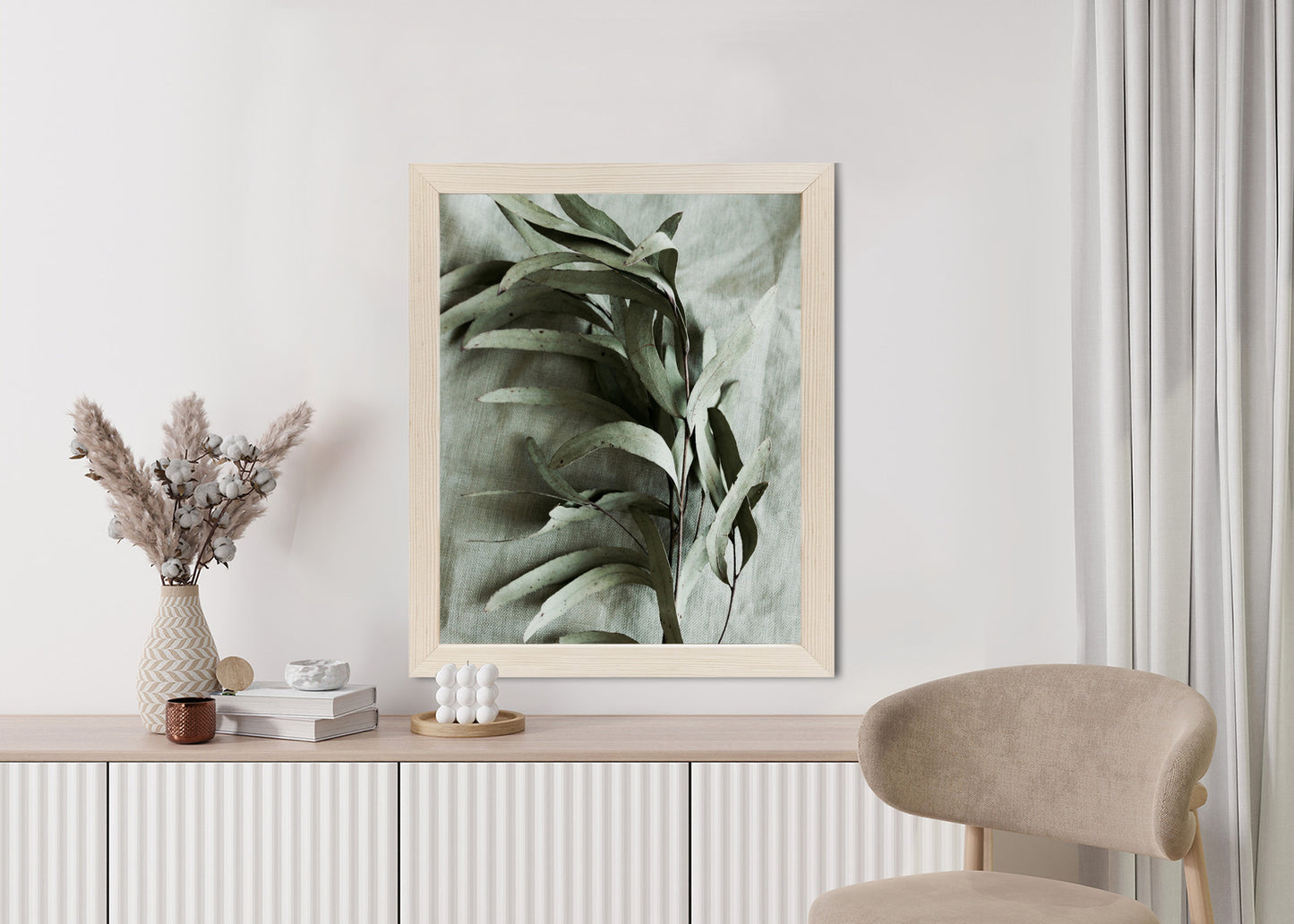 Poster Grüner Zweig Mit Trockenem Eukalyptus Rahmen Holz Mit Passepartout Farbe Natürlich
