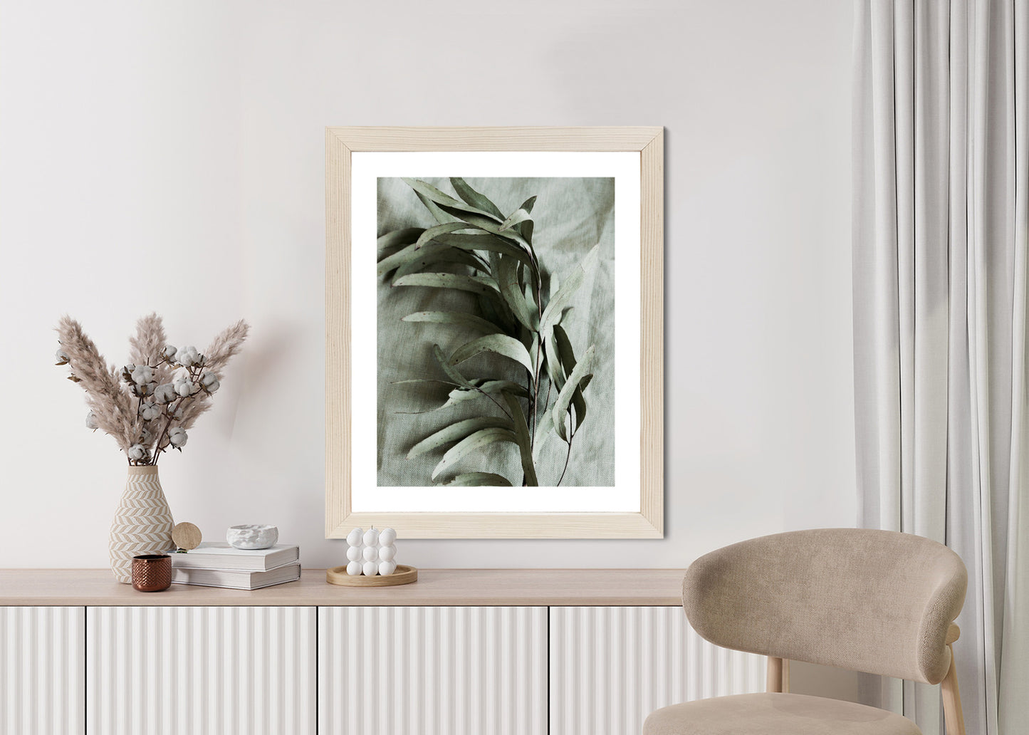 Poster Grüner Zweig Mit Trockenem Eukalyptus Rahmen Holz Mit Passepartout Farbe Natürlich