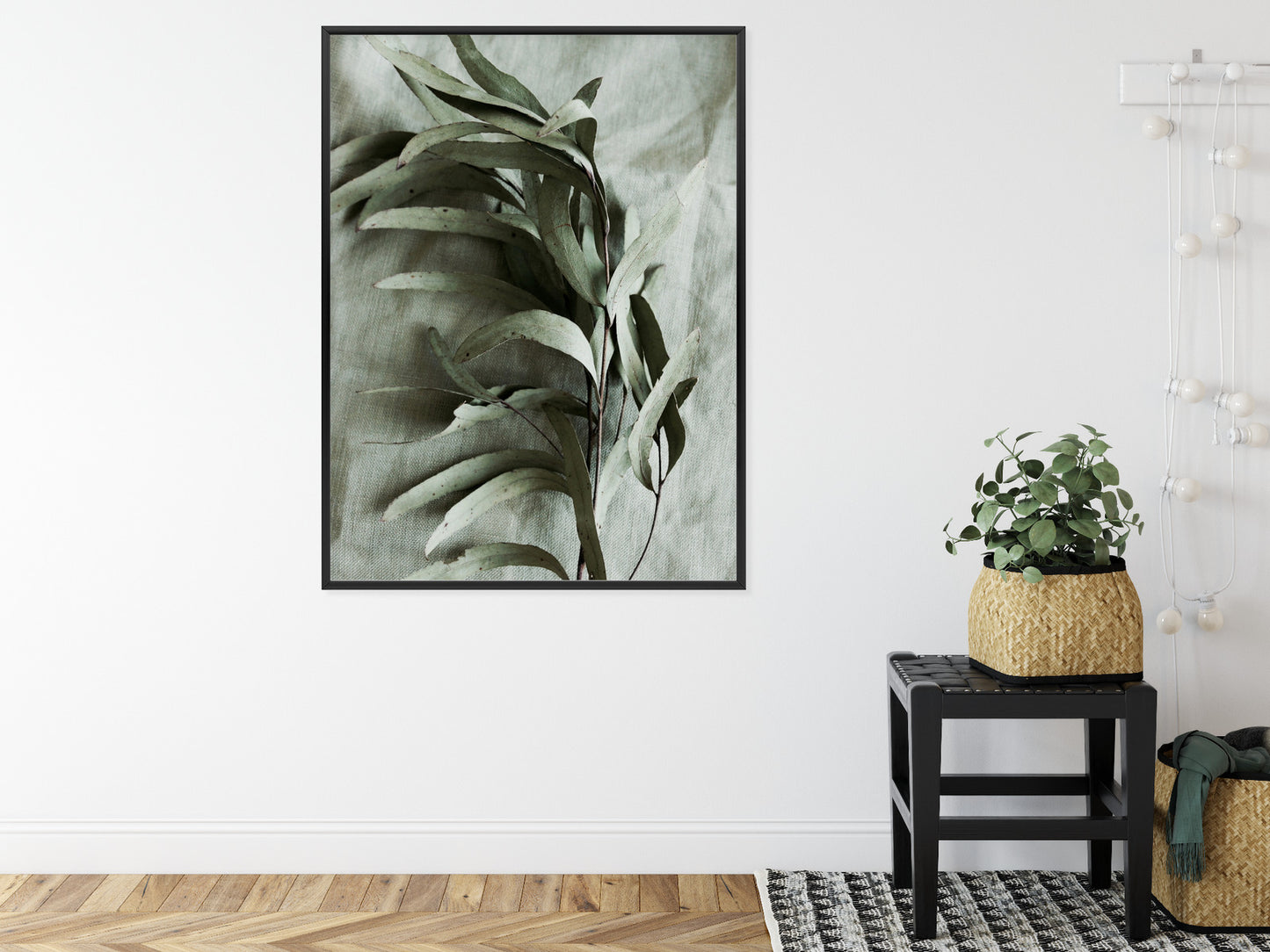 Poster Grüner Zweig Mit Trockenem Eukalyptus Rahmen Holz Mit Passepartout Farbe Natürlich