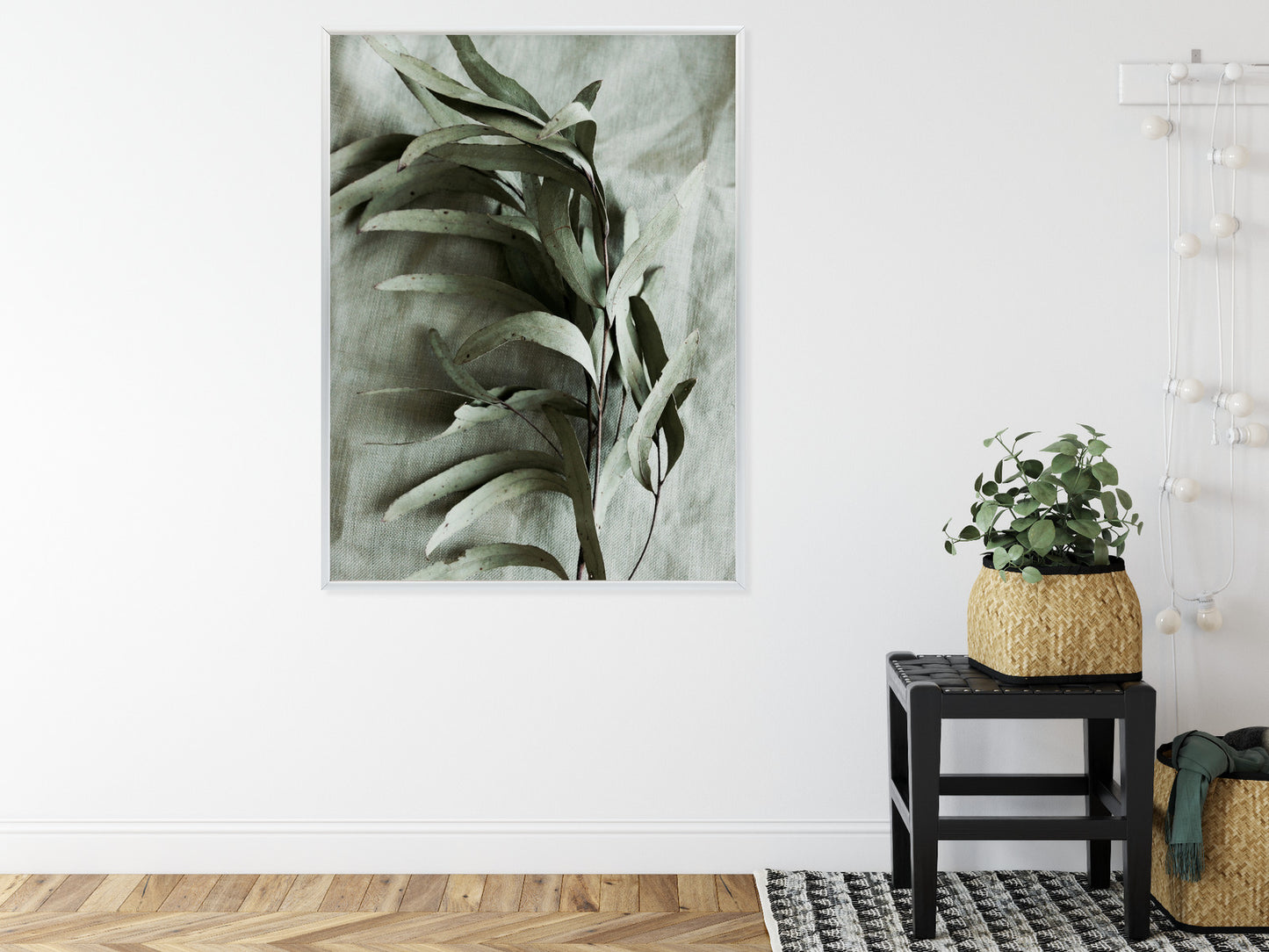 Poster Grüner Zweig Mit Trockenem Eukalyptus Rahmen Holz Mit Passepartout Farbe Natürlich