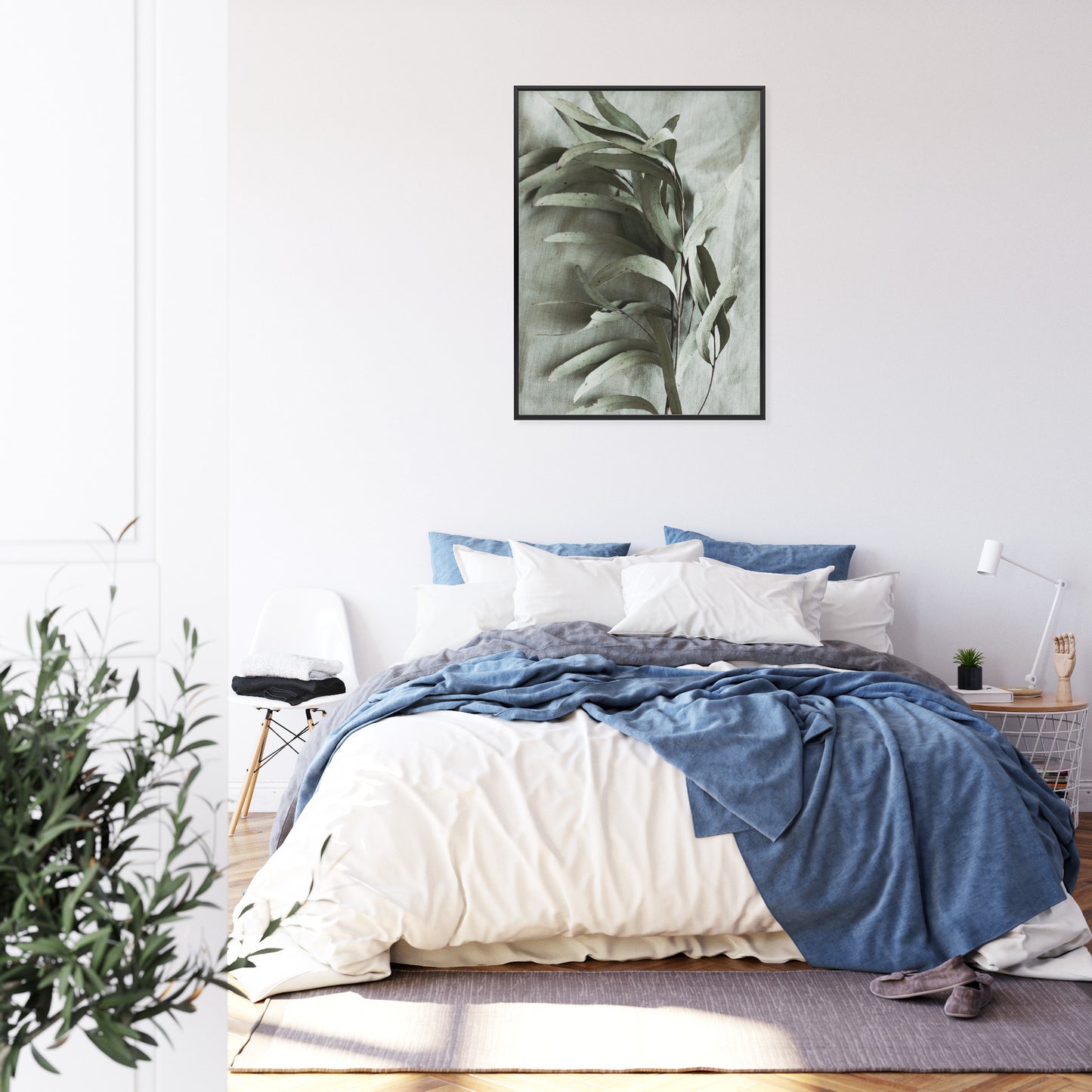 Poster Grüner Zweig Mit Trockenem Eukalyptus Rahmen Holz Mit Passepartout Farbe Natürlich