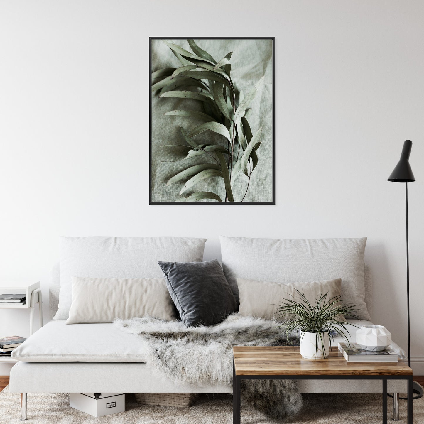 Poster Grüner Zweig Mit Trockenem Eukalyptus Rahmen Holz Mit Passepartout Farbe Natürlich
