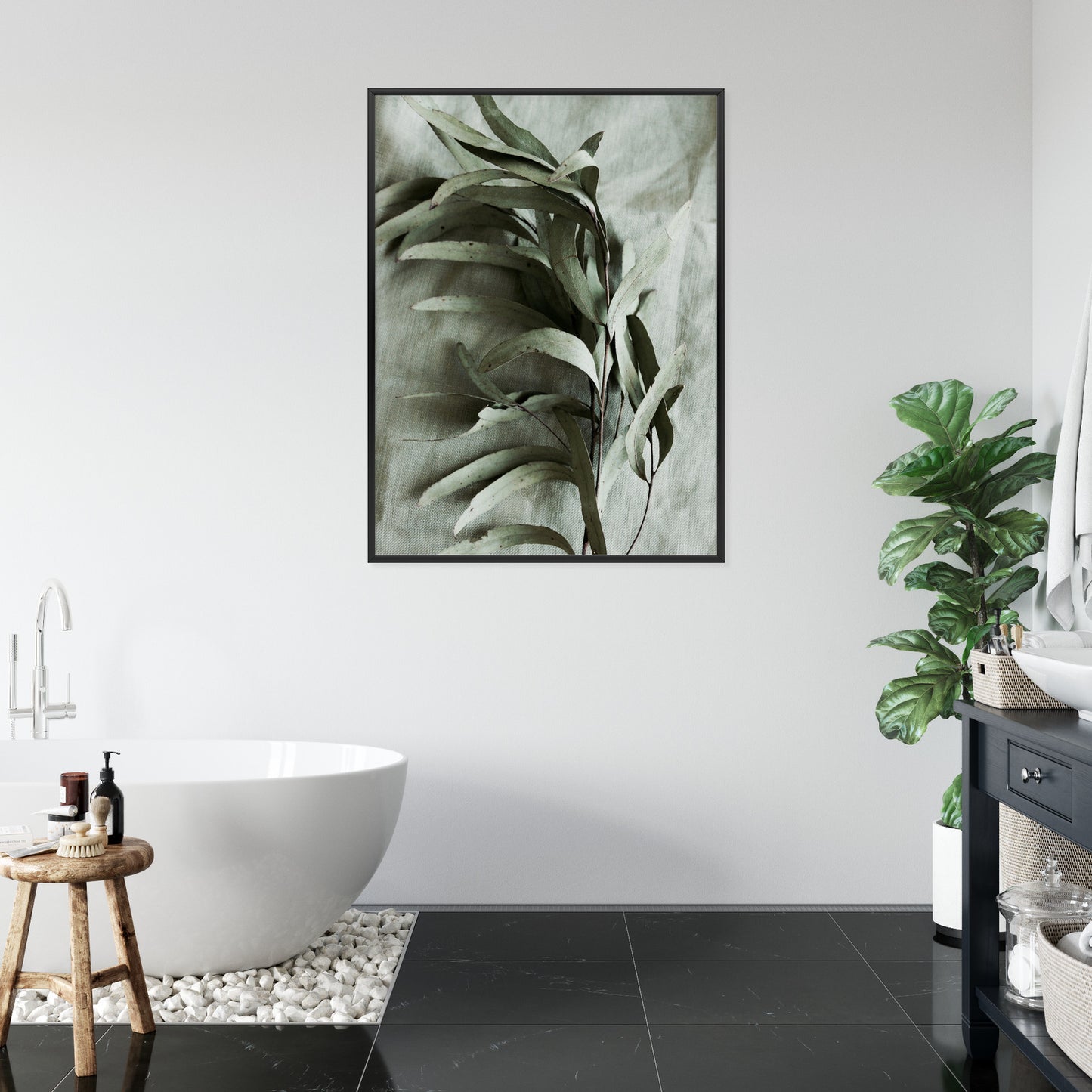 Poster Grüner Zweig Mit Trockenem Eukalyptus Rahmen Holz Mit Passepartout Farbe Natürlich