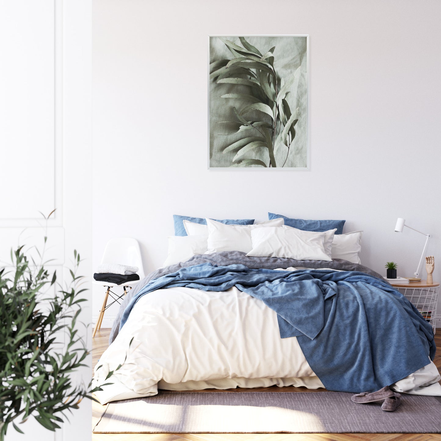 Poster Grüner Zweig Mit Trockenem Eukalyptus Rahmen Holz Mit Passepartout Farbe Natürlich