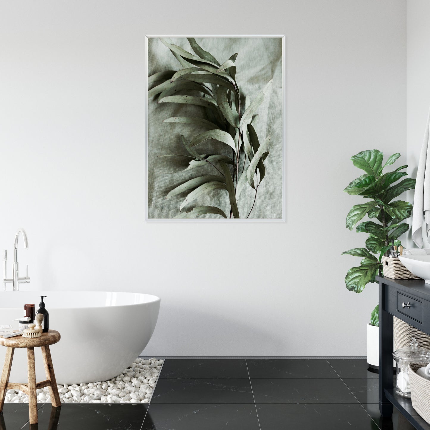 Poster Grüner Zweig Mit Trockenem Eukalyptus Rahmen Holz Mit Passepartout Farbe Natürlich