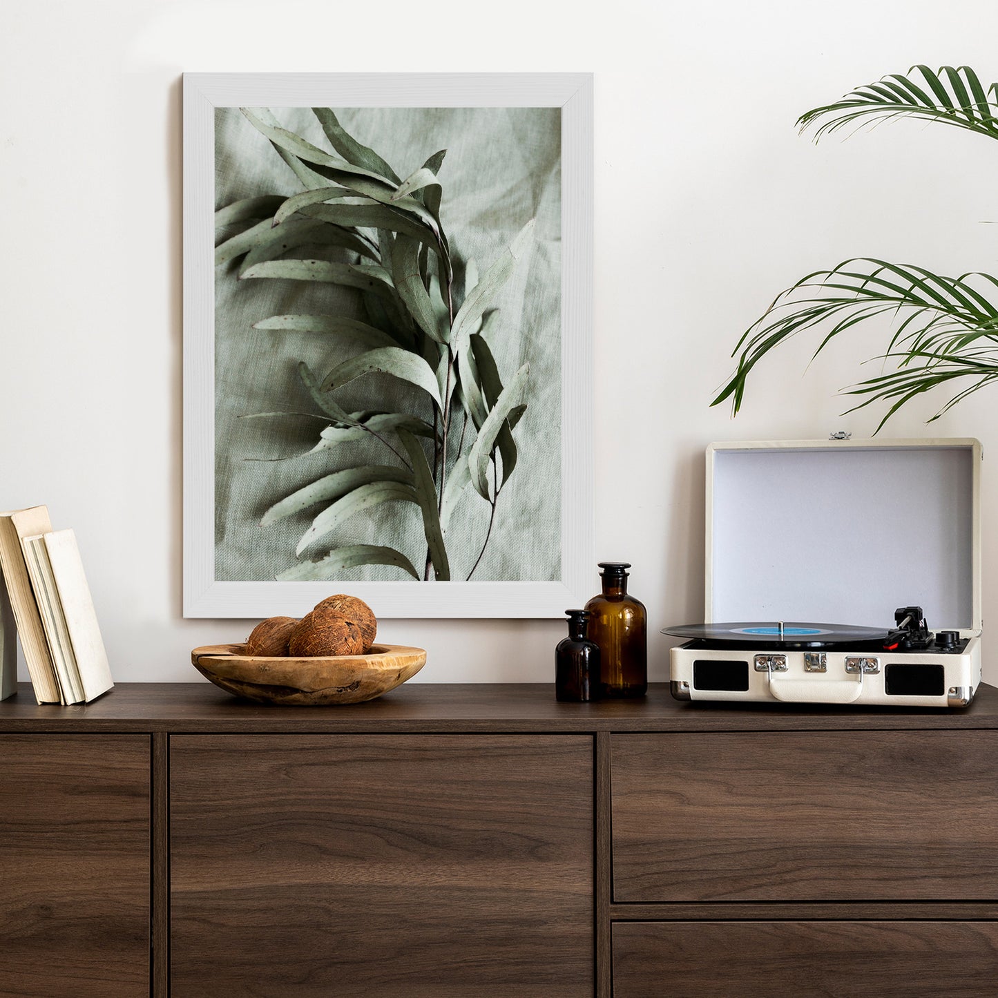 Poster Grüner Zweig Mit Trockenem Eukalyptus Rahmen Holz Mit Passepartout Farbe Natürlich