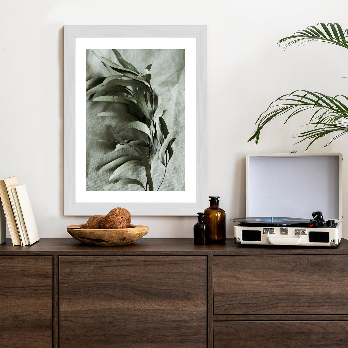 Poster Grüner Zweig Mit Trockenem Eukalyptus Rahmen Holz Mit Passepartout Farbe Natürlich