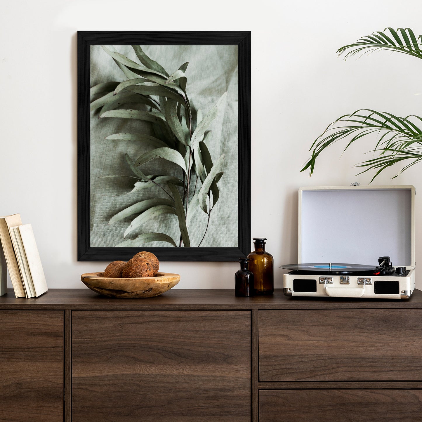 Poster Grüner Zweig Mit Trockenem Eukalyptus Rahmen Holz Mit Passepartout Farbe Natürlich