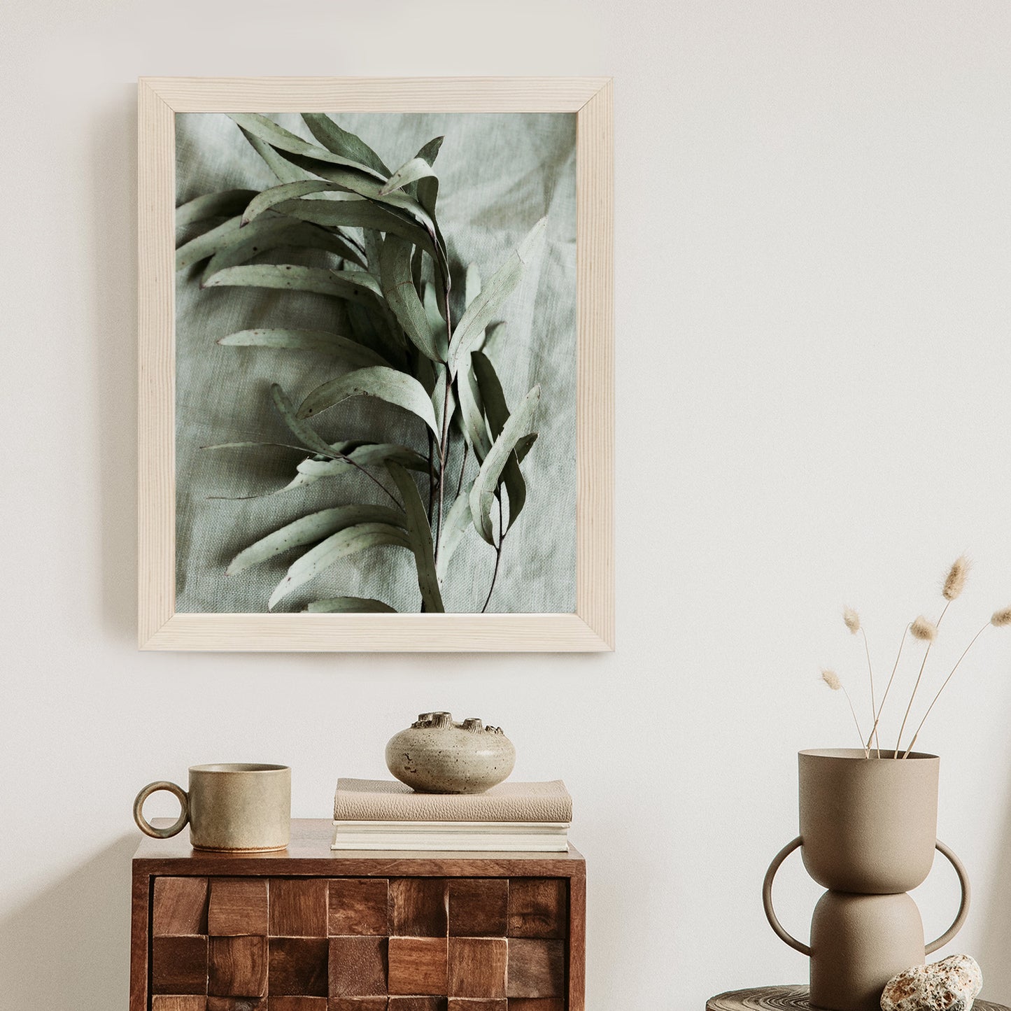 Poster Grüner Zweig Mit Trockenem Eukalyptus Rahmen Holz Mit Passepartout Farbe Natürlich