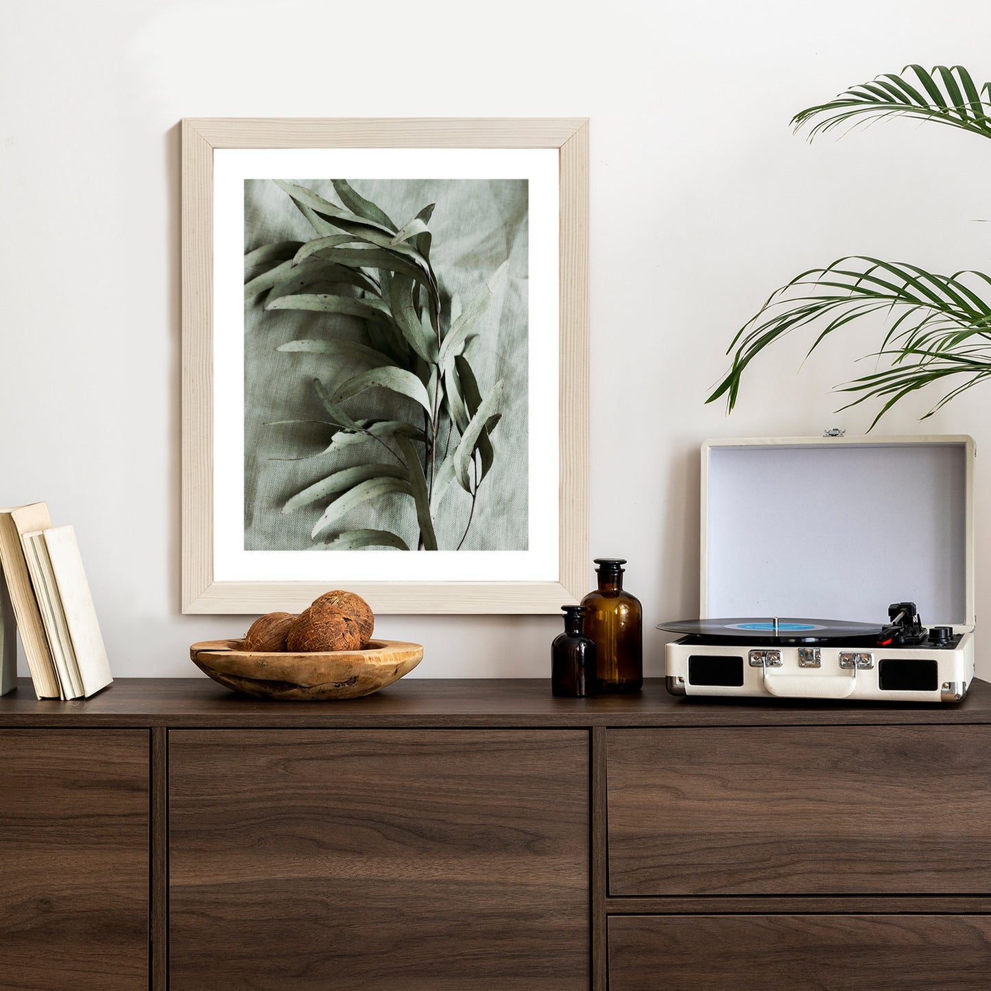 Poster Grüner Zweig Mit Trockenem Eukalyptus Rahmen Holz Mit Passepartout Farbe Natürlich