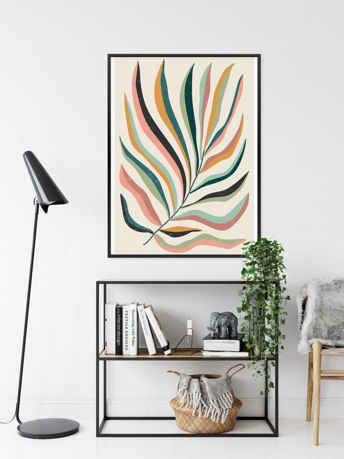Poster Mehrfarbiges Matisse-Blatt Rahmen Holz Mit Passepartout Farbe Natürlich