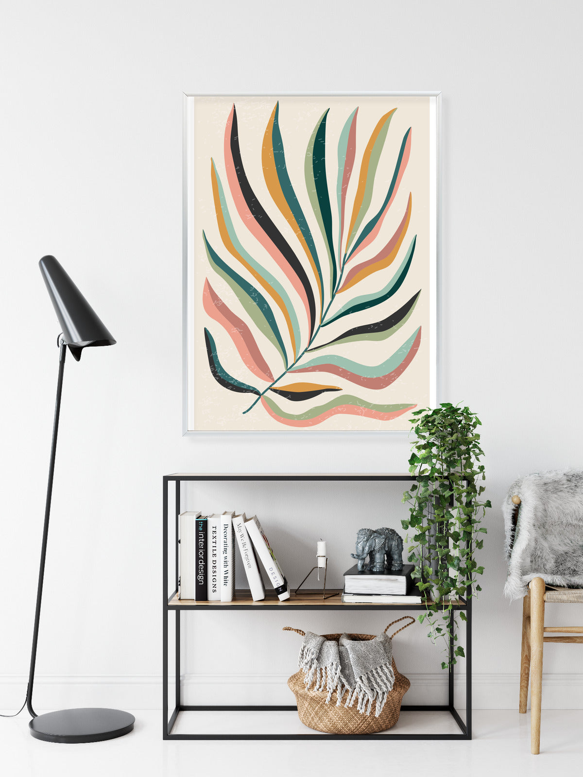 Poster Mehrfarbiges Matisse-Blatt Rahmen Holz Mit Passepartout Farbe Natürlich