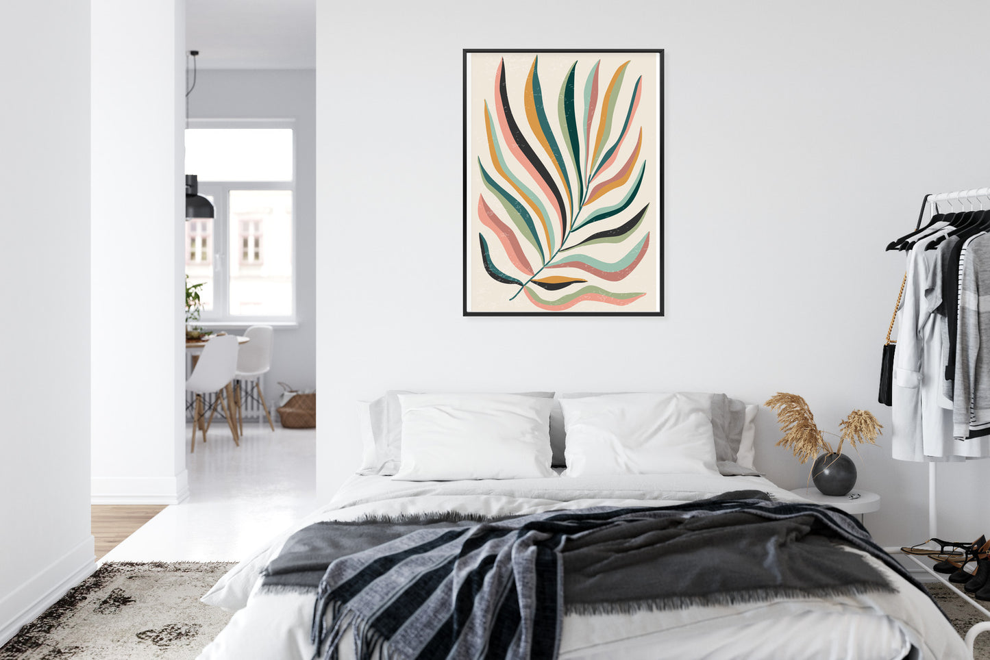Poster Mehrfarbiges Matisse-Blatt Rahmen Holz Mit Passepartout Farbe Natürlich