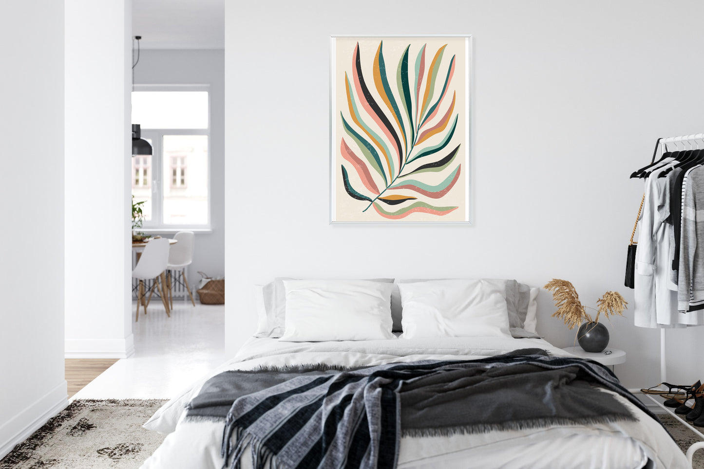 Poster Mehrfarbiges Matisse-Blatt Rahmen Holz Mit Passepartout Farbe Natürlich