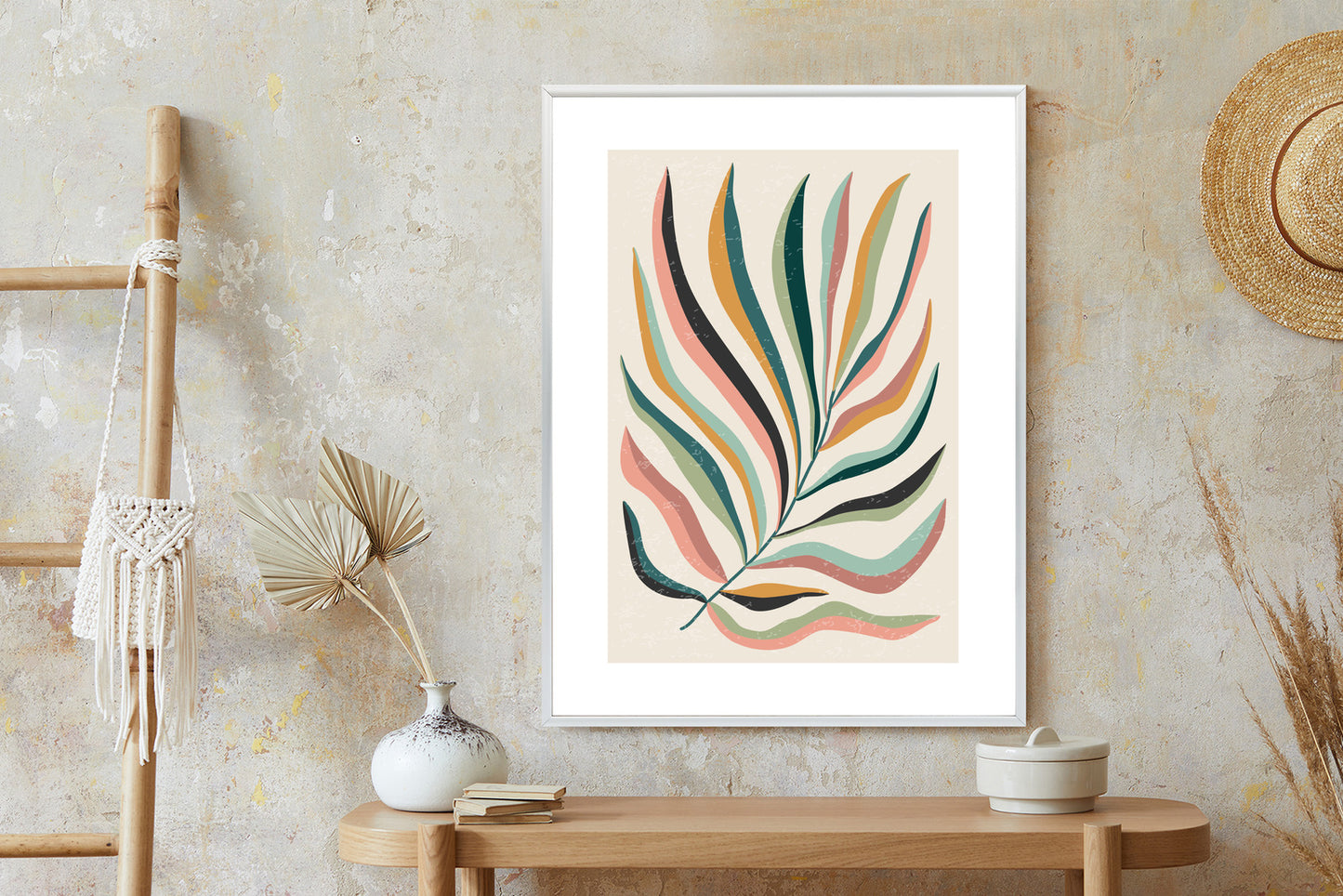Poster Mehrfarbiges Matisse-Blatt Rahmen Holz Mit Passepartout Farbe Natürlich