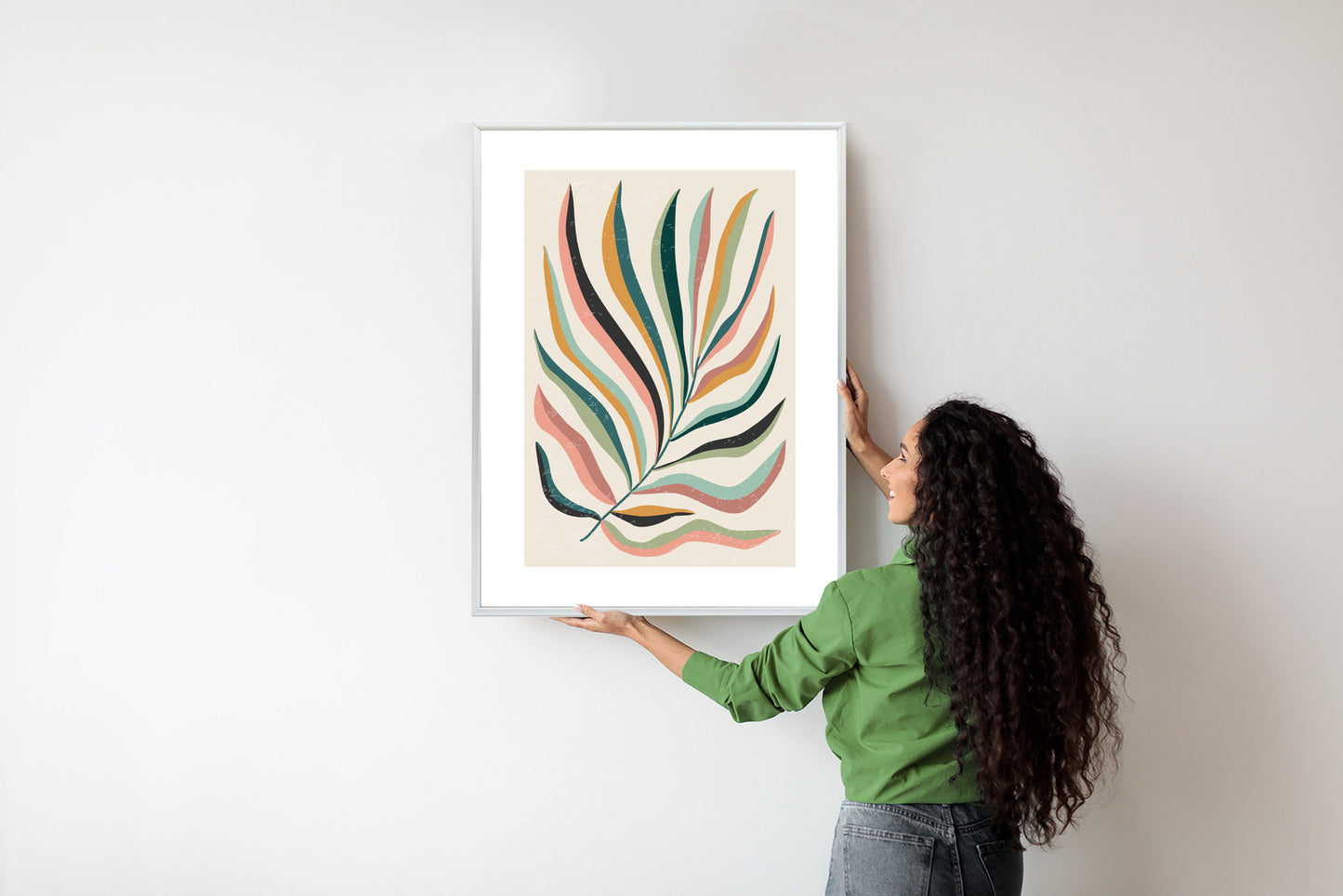 Poster Mehrfarbiges Matisse-Blatt Rahmen Holz Mit Passepartout Farbe Natürlich