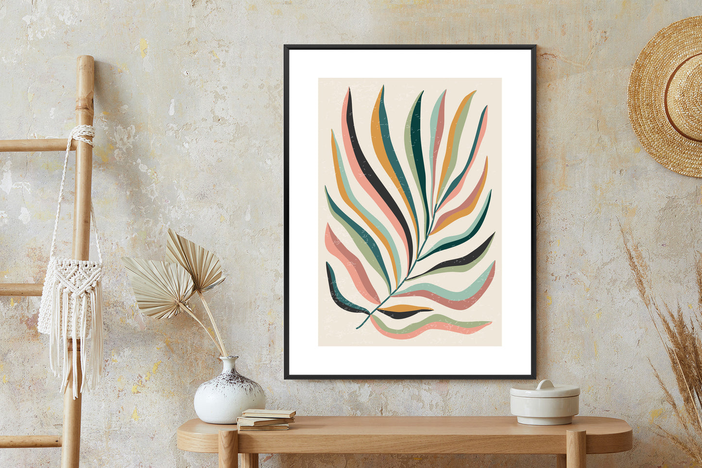 Poster Mehrfarbiges Matisse-Blatt Rahmen Holz Mit Passepartout Farbe Natürlich
