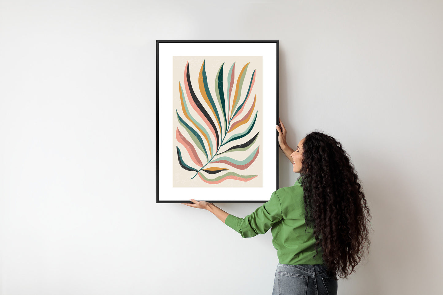 Poster Mehrfarbiges Matisse-Blatt Rahmen Holz Mit Passepartout Farbe Natürlich