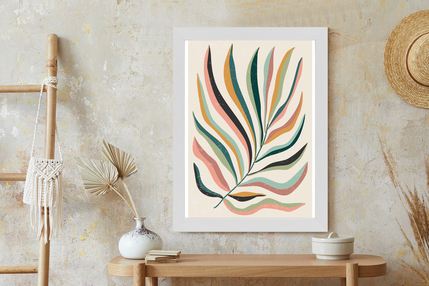 Poster Mehrfarbiges Matisse-Blatt Rahmen Holz Mit Passepartout Farbe Natürlich