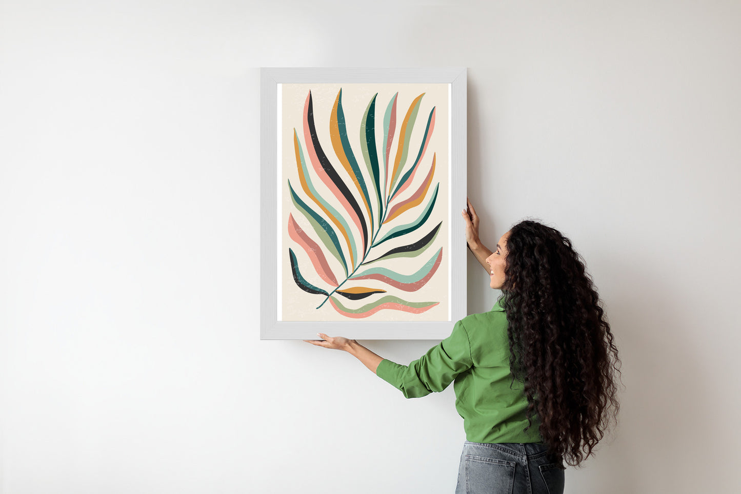 Poster Mehrfarbiges Matisse-Blatt Rahmen Holz Mit Passepartout Farbe Natürlich