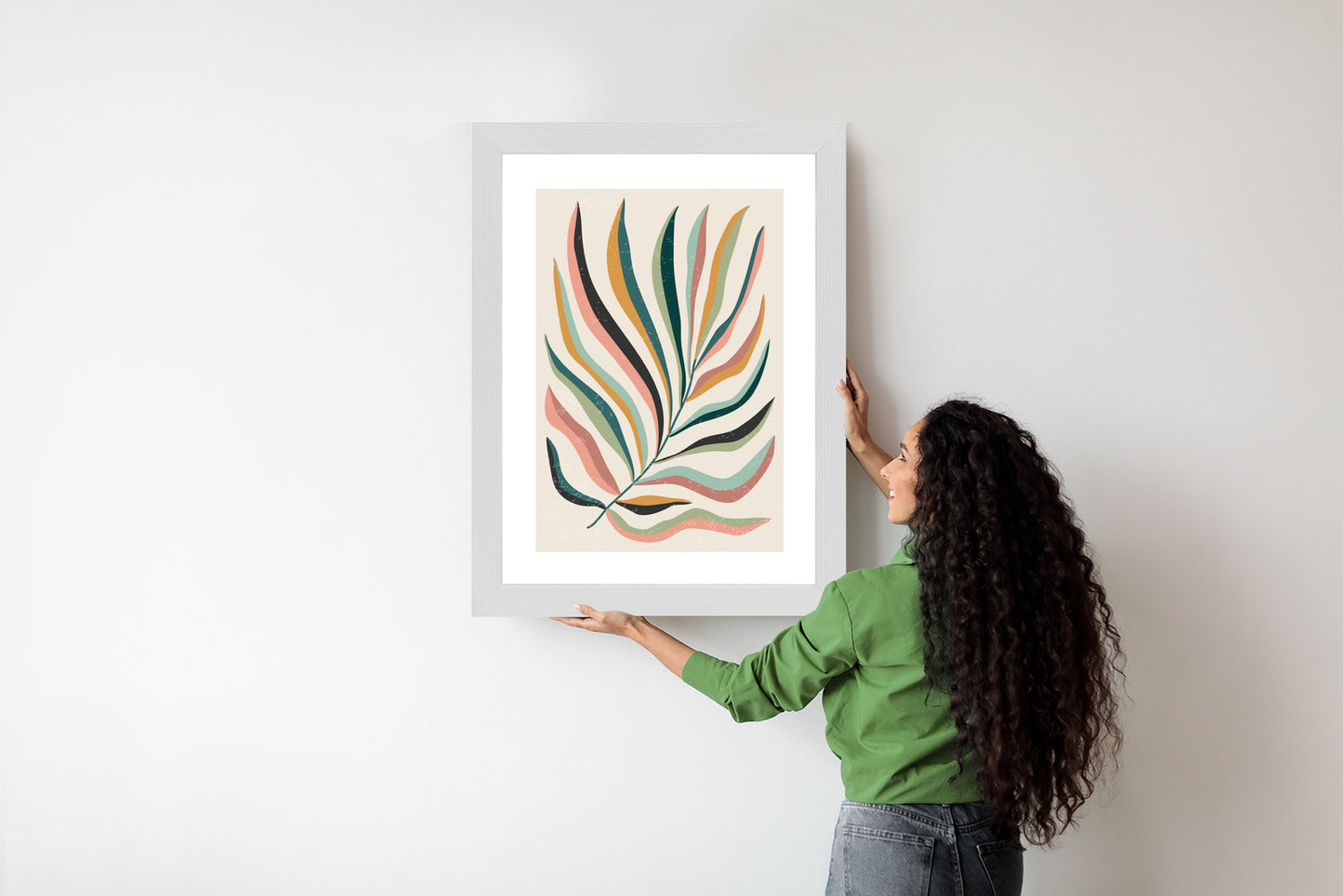 Poster Mehrfarbiges Matisse-Blatt Rahmen Holz Mit Passepartout Farbe Natürlich