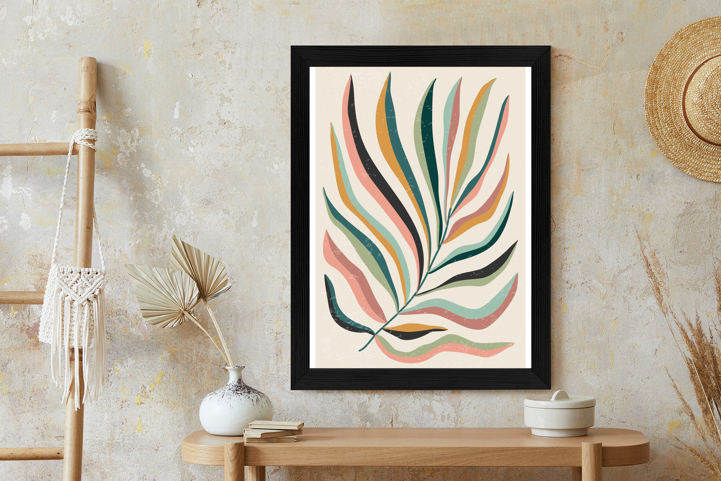 Poster Mehrfarbiges Matisse-Blatt Rahmen Holz Mit Passepartout Farbe Natürlich