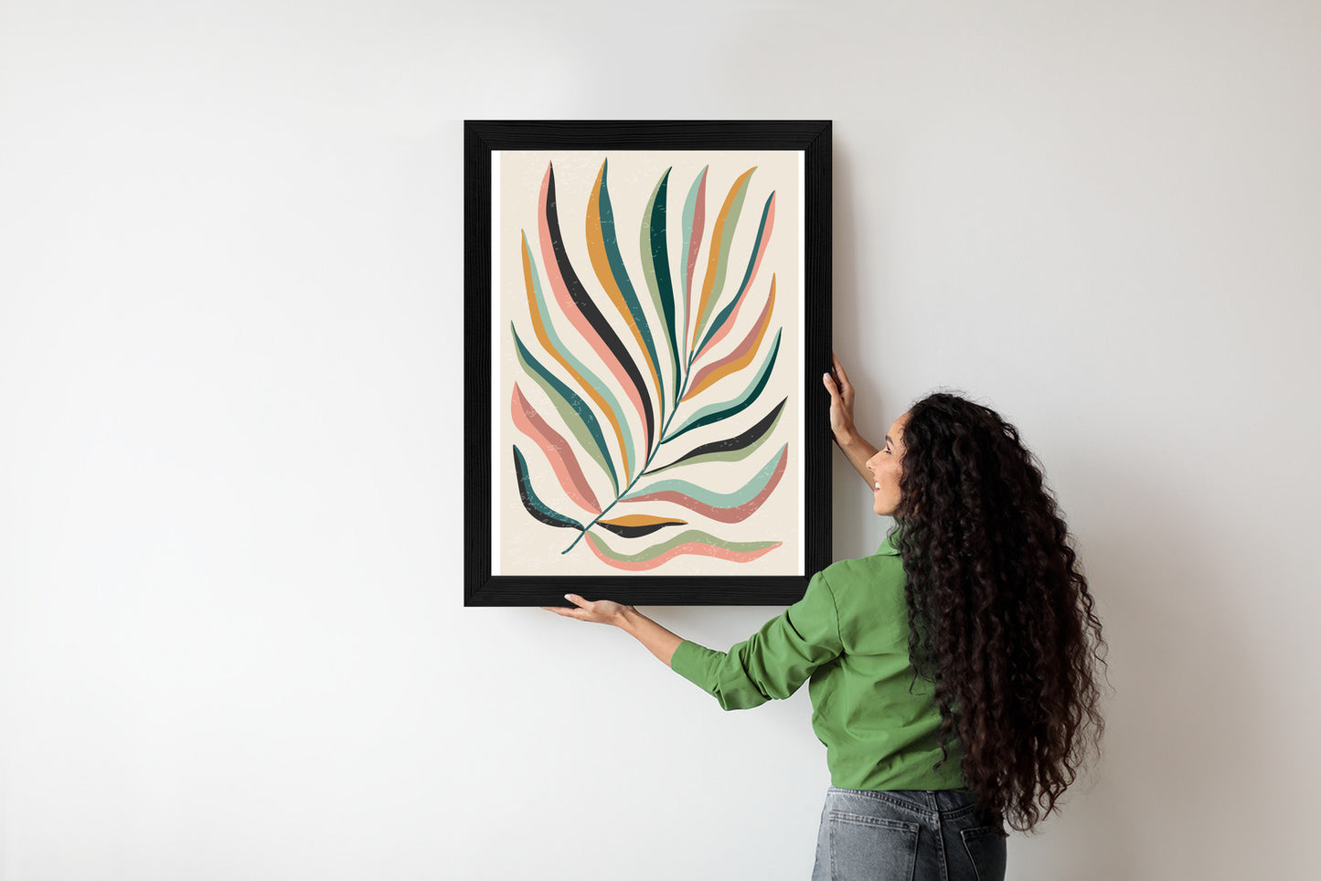 Poster Mehrfarbiges Matisse-Blatt Rahmen Holz Mit Passepartout Farbe Natürlich