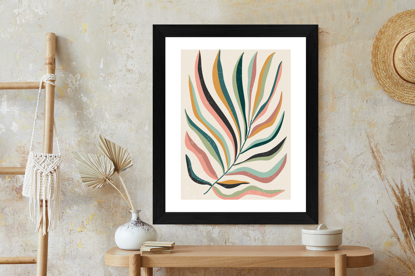 Poster Mehrfarbiges Matisse-Blatt Rahmen Holz Mit Passepartout Farbe Natürlich