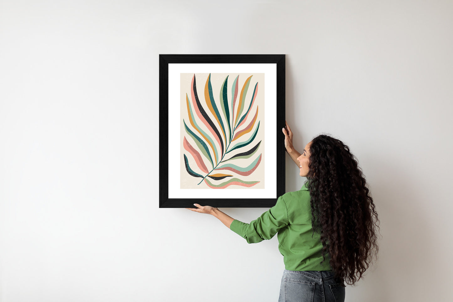 Poster Mehrfarbiges Matisse-Blatt Rahmen Holz Mit Passepartout Farbe Natürlich