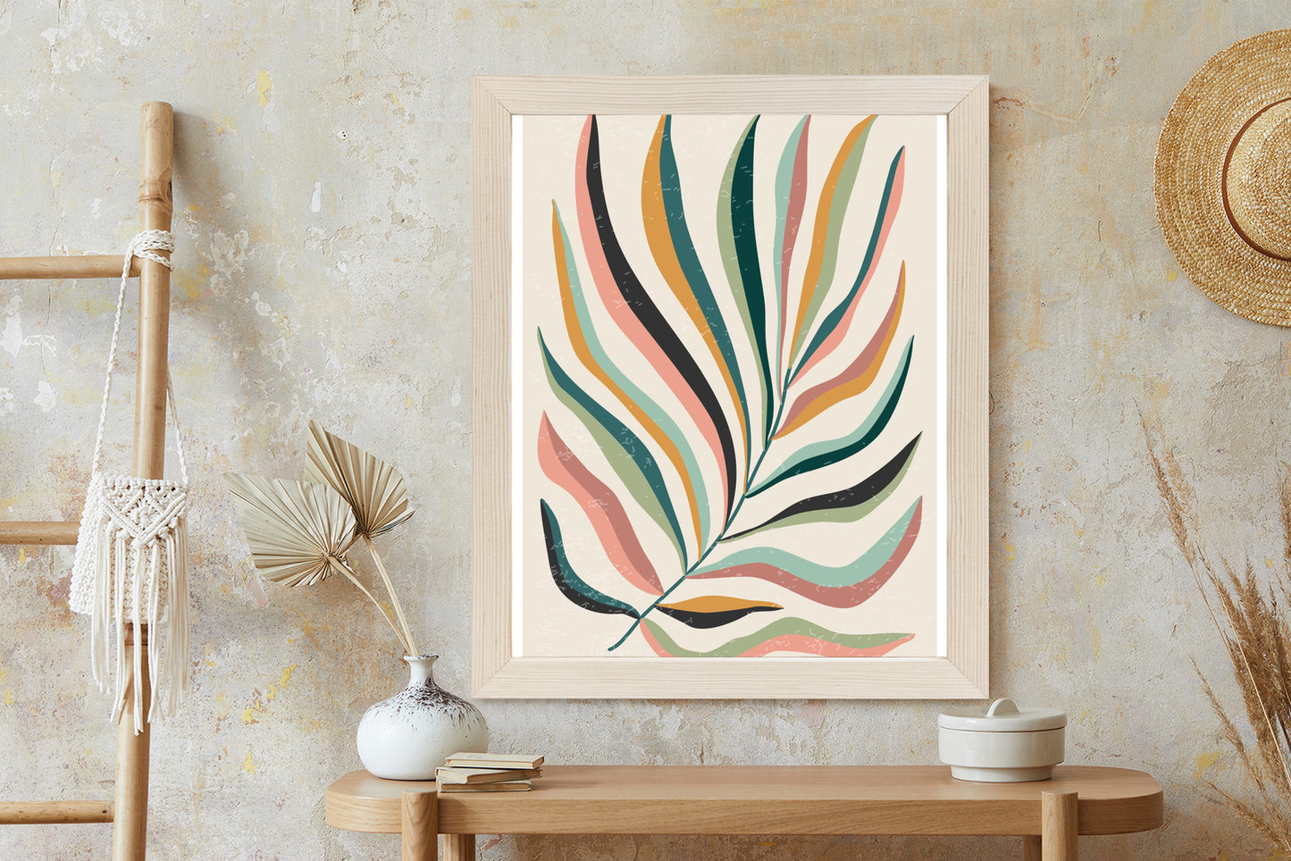 Poster Mehrfarbiges Matisse-Blatt Rahmen Holz Mit Passepartout Farbe Natürlich
