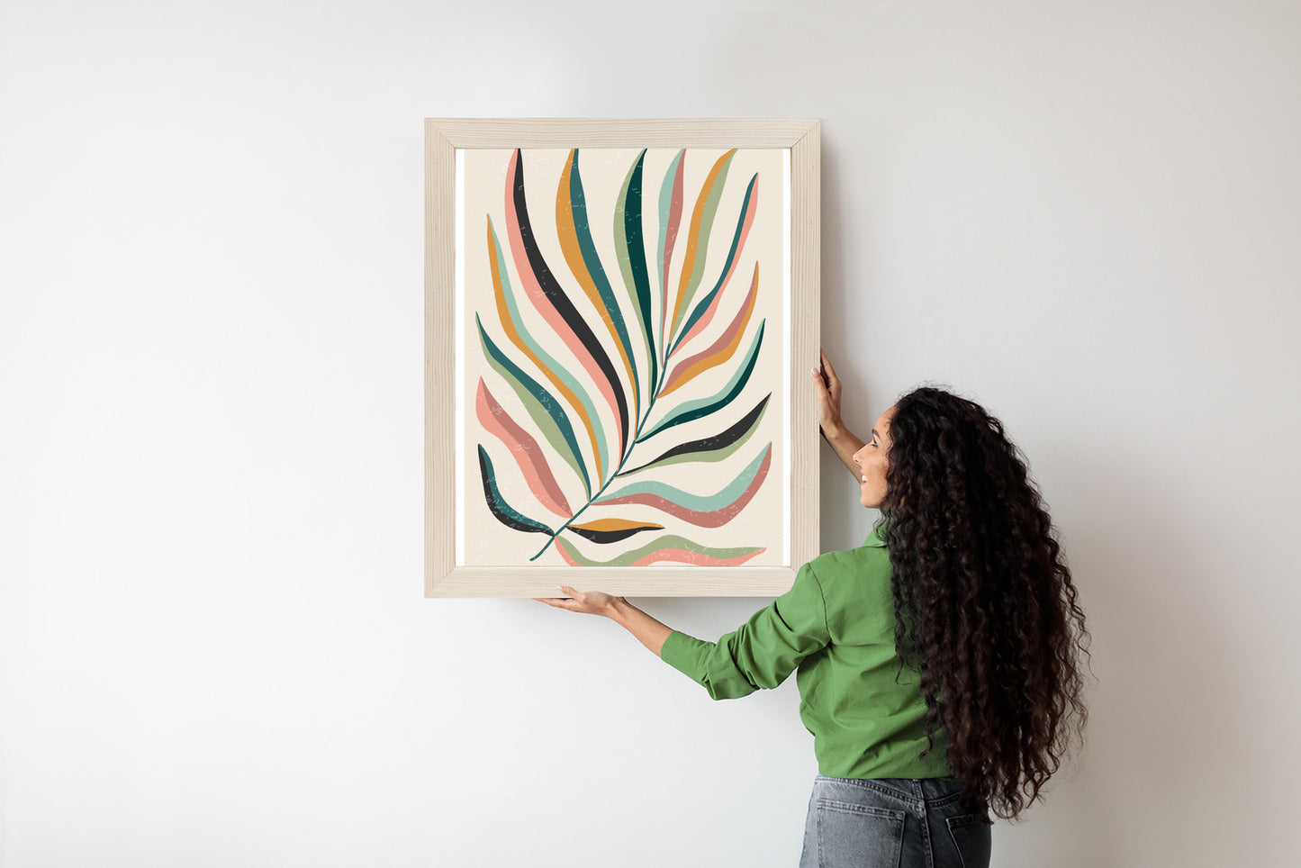 Poster Mehrfarbiges Matisse-Blatt Rahmen Holz Mit Passepartout Farbe Natürlich