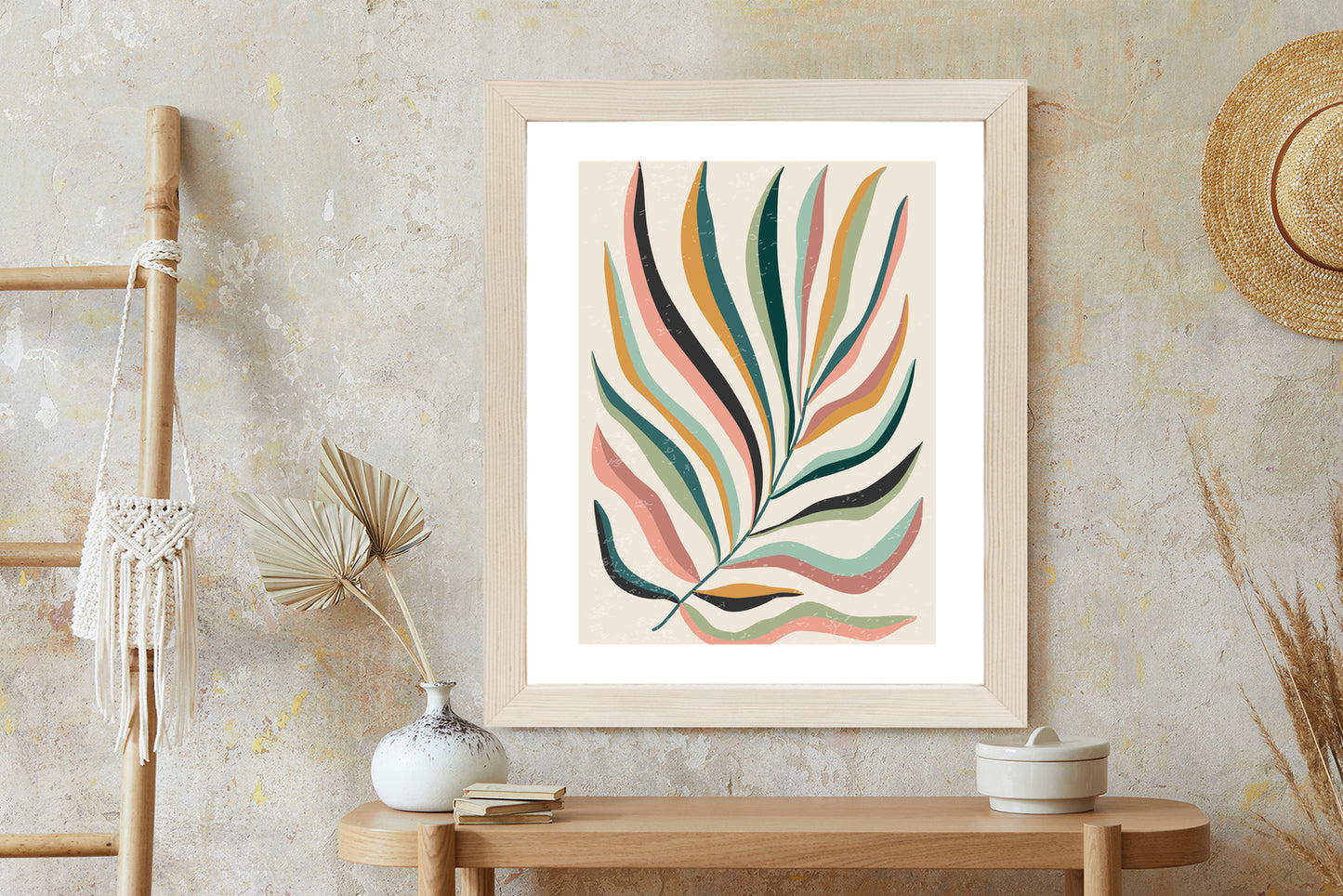 Poster Mehrfarbiges Matisse-Blatt Rahmen Holz Mit Passepartout Farbe Natürlich