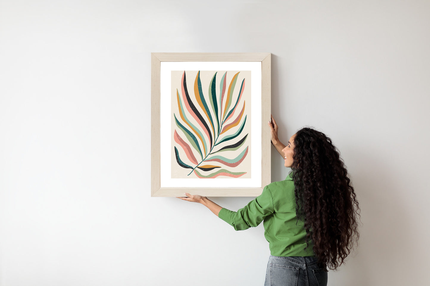 Poster Mehrfarbiges Matisse-Blatt Rahmen Holz Mit Passepartout Farbe Natürlich
