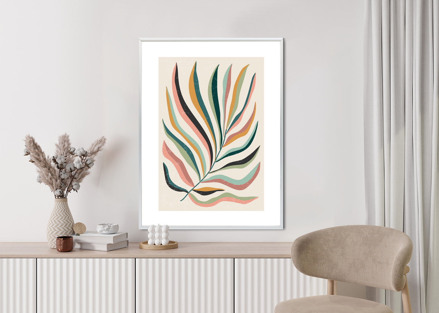 Poster Mehrfarbiges Matisse-Blatt Rahmen Holz Mit Passepartout Farbe Natürlich