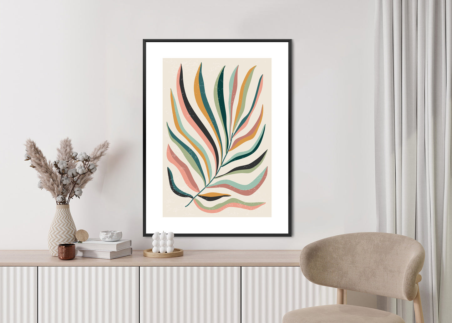 Poster Mehrfarbiges Matisse-Blatt Rahmen Holz Mit Passepartout Farbe Natürlich