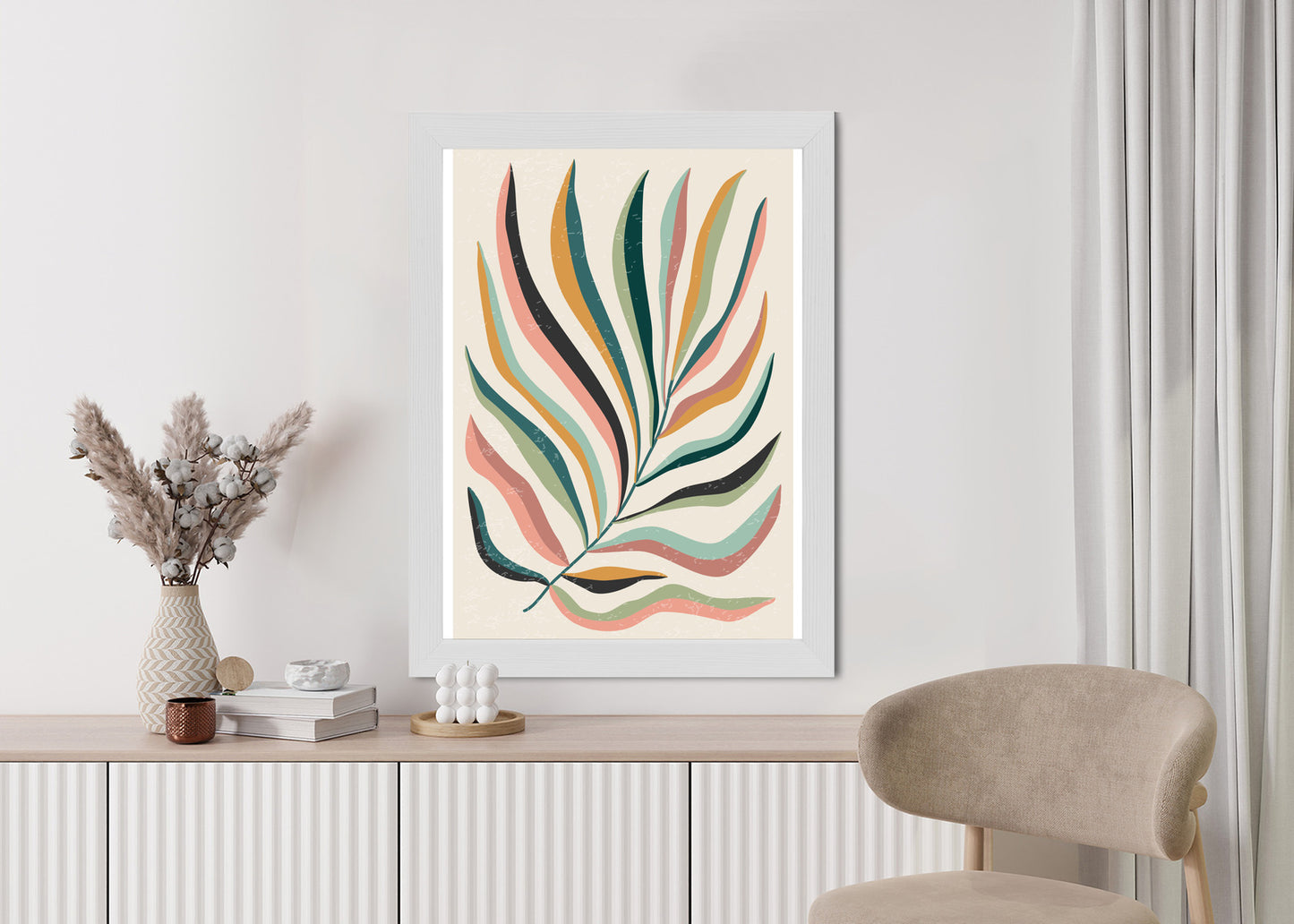Poster Mehrfarbiges Matisse-Blatt Rahmen Holz Mit Passepartout Farbe Natürlich