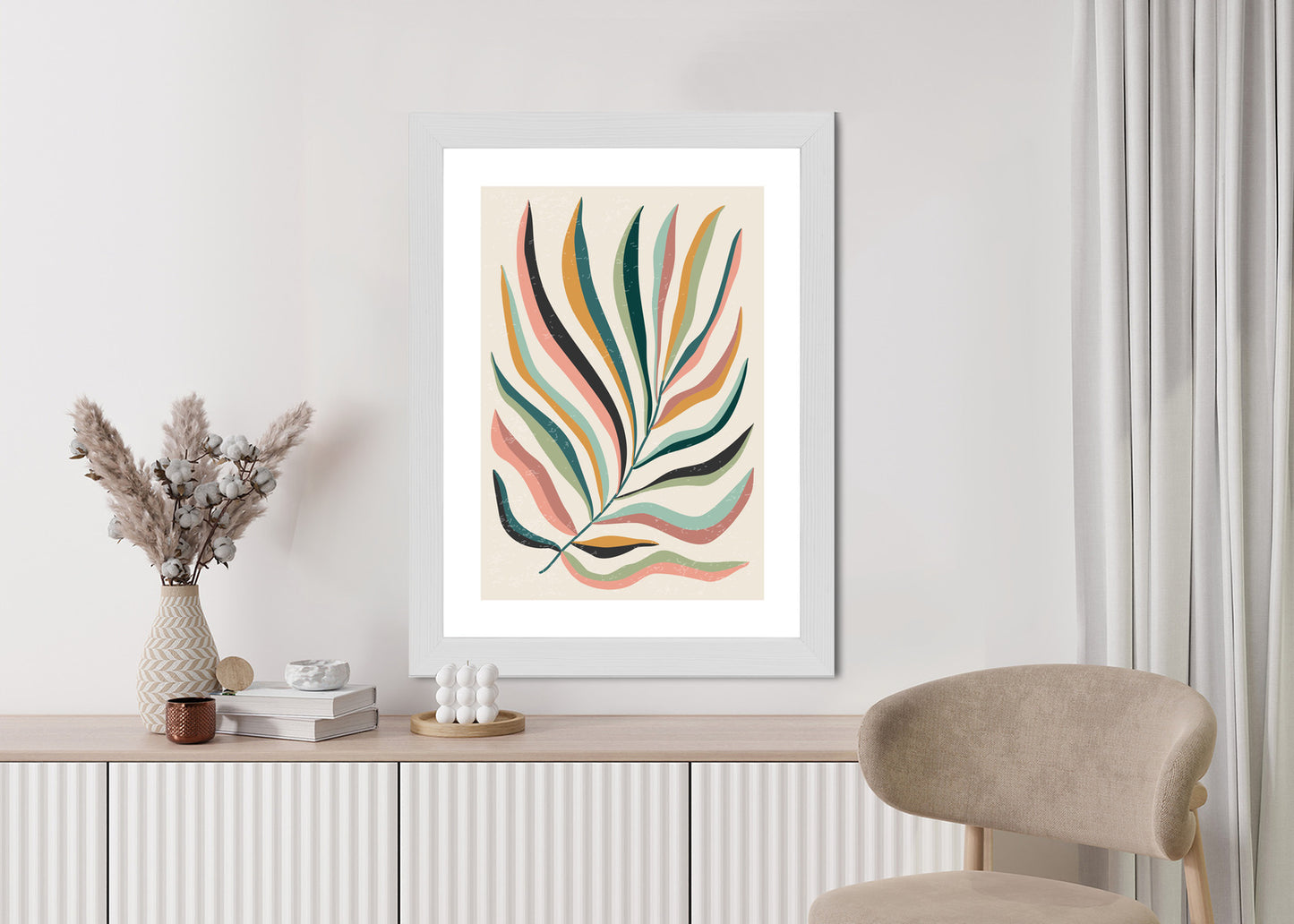 Poster Mehrfarbiges Matisse-Blatt Rahmen Holz Mit Passepartout Farbe Natürlich