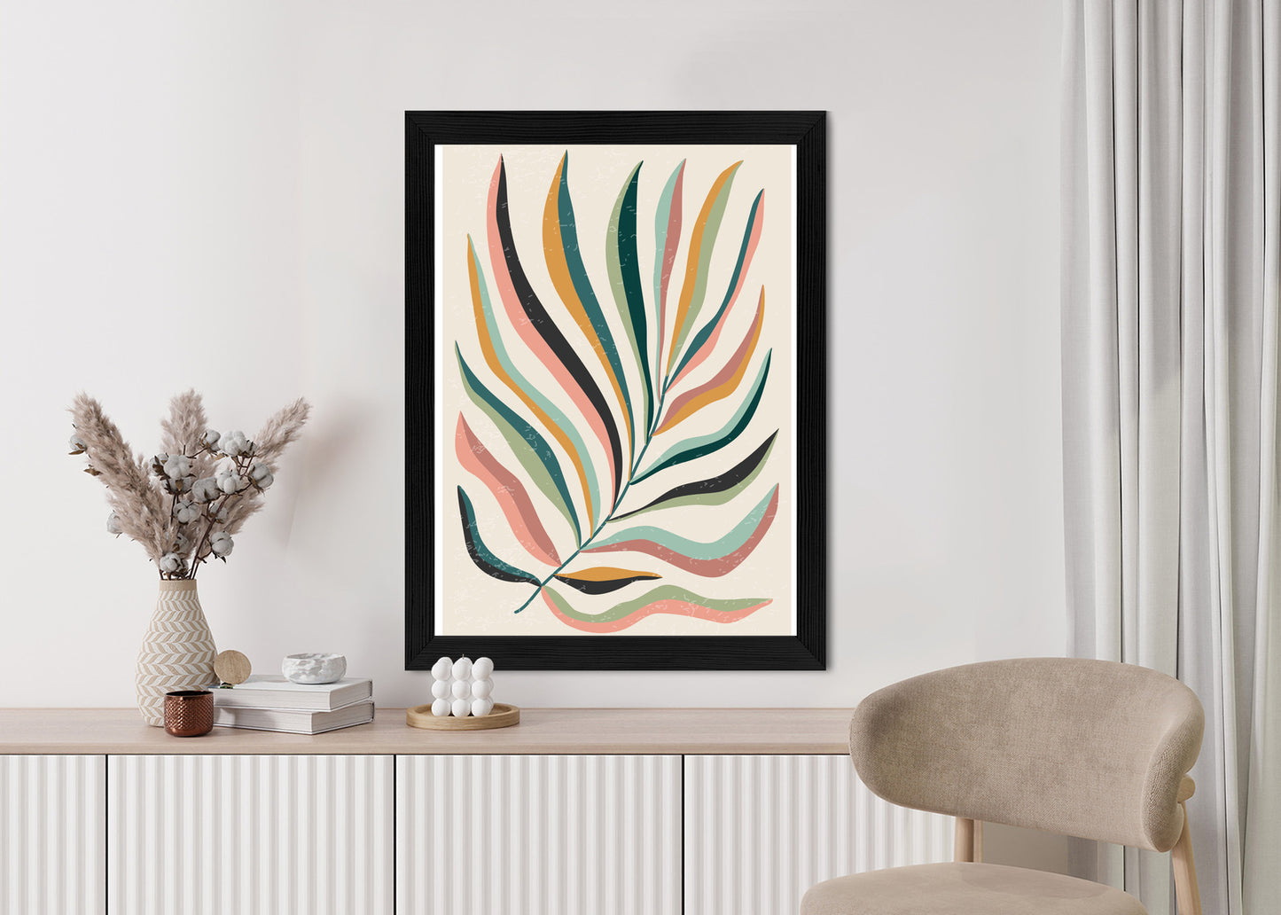 Poster Mehrfarbiges Matisse-Blatt Rahmen Holz Mit Passepartout Farbe Natürlich