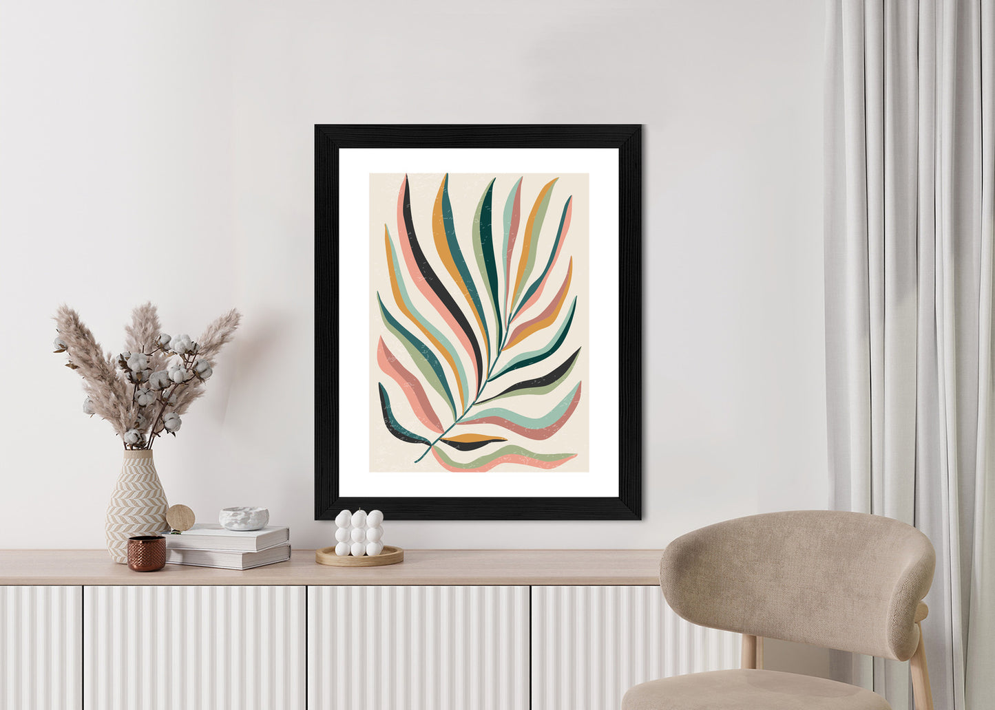 Poster Mehrfarbiges Matisse-Blatt Rahmen Holz Mit Passepartout Farbe Natürlich