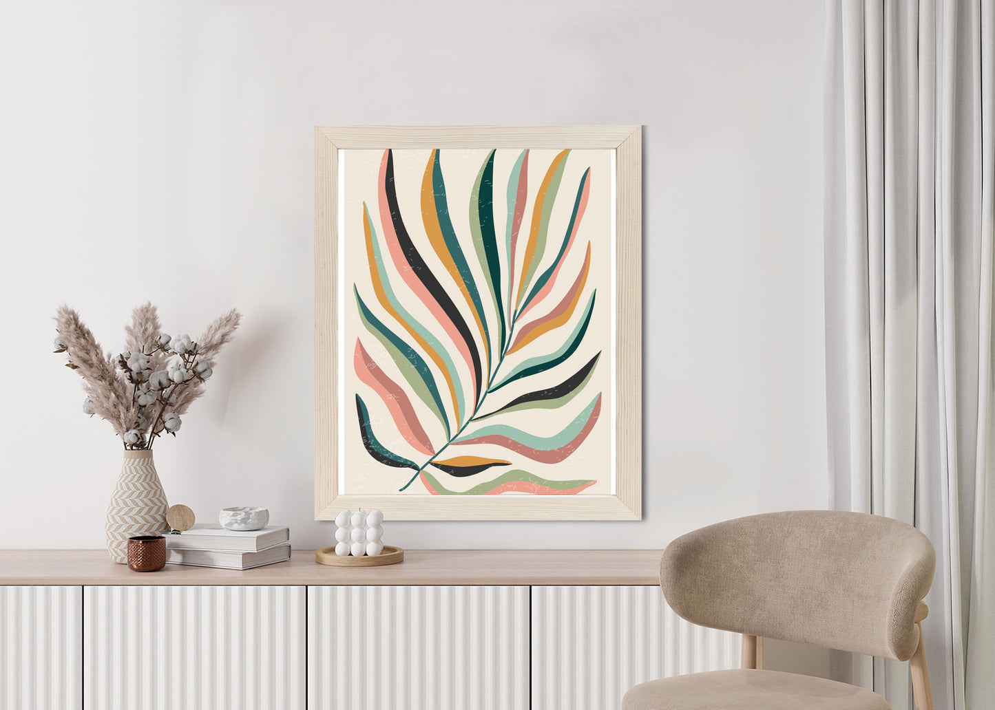 Poster Mehrfarbiges Matisse-Blatt Rahmen Holz Mit Passepartout Farbe Natürlich
